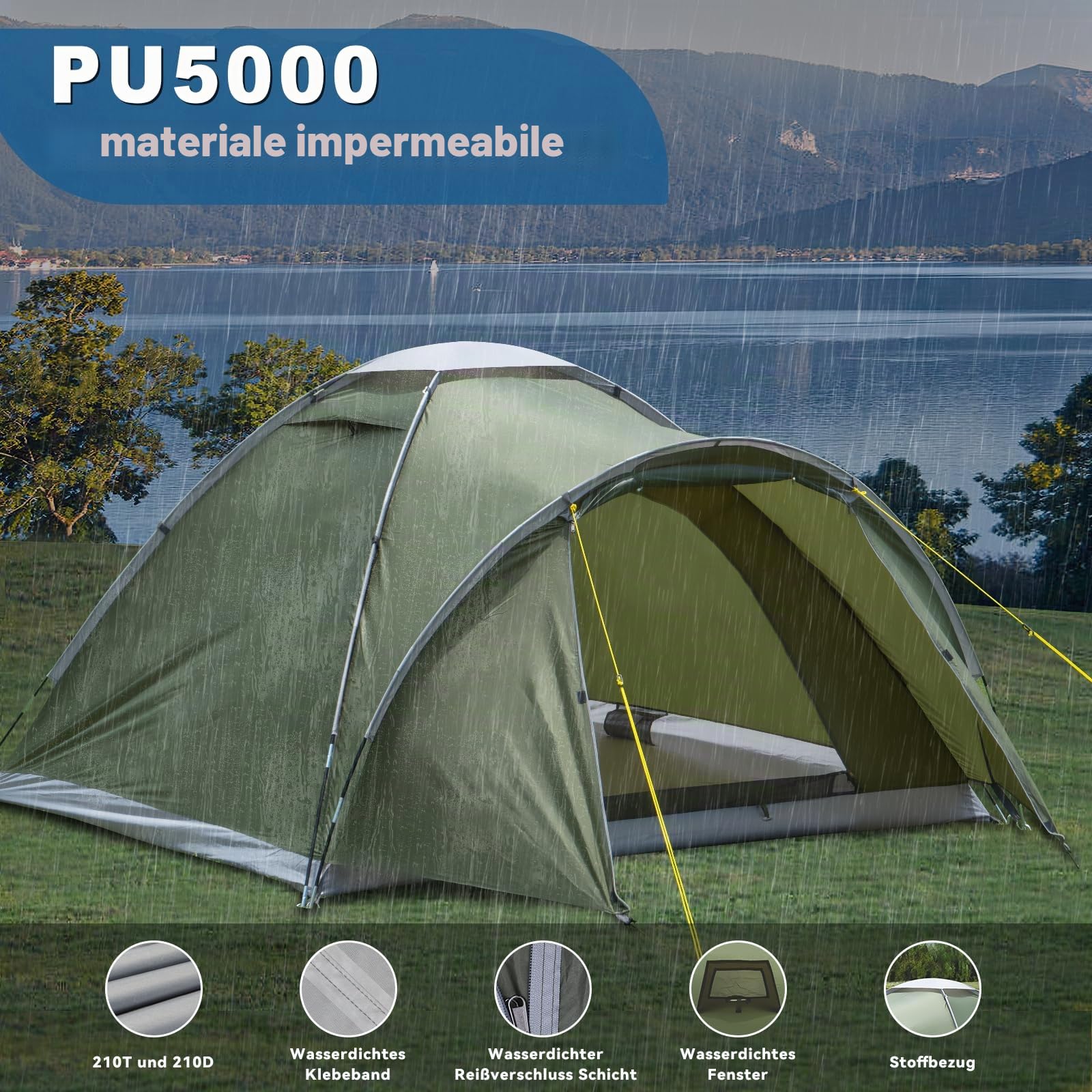 Tenda da campeggio Ultraleggera per 2-4 persone Tent Impermeabili PU5000 3-4 Stagioni per Trekking e Attività All’aperto 2025