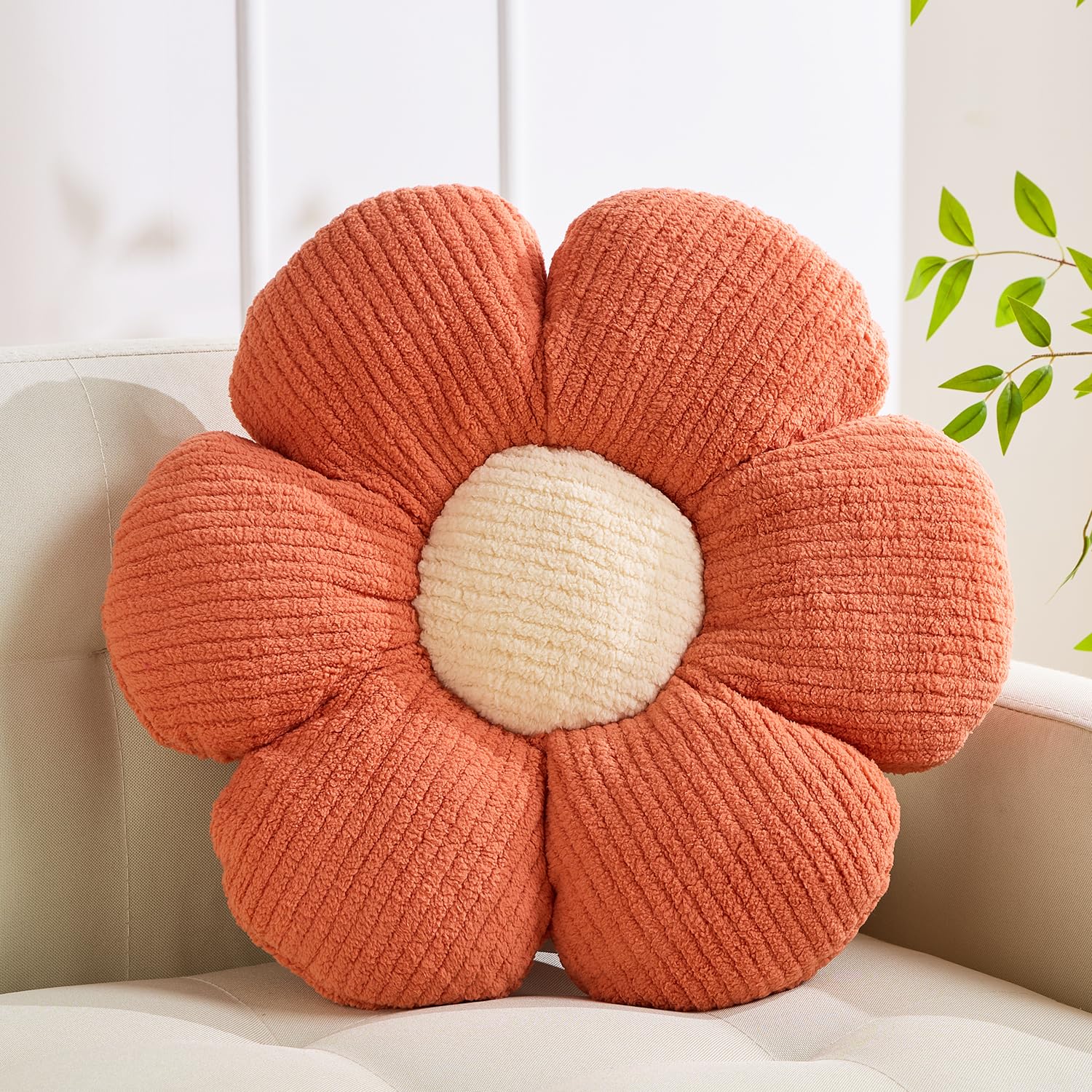 XIAIJIA Flower Pillow,Daisy Throw Pillows, Flower Cushion, Orange,15.7Inch