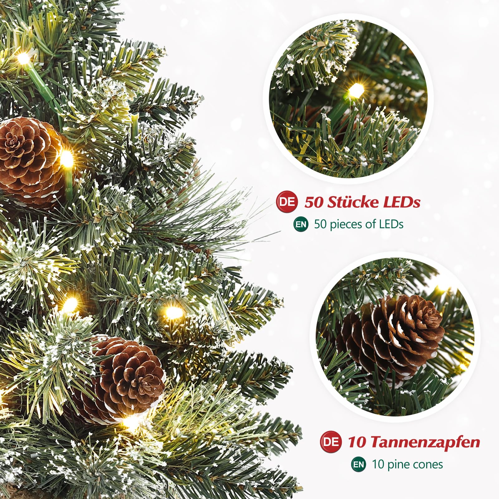 Yorbay Mini Albero di Natale con Illuminazione a LED, 70 cm, con Punta Dell'albero a Stella e Pigne in Vero Pino, Decorazione Natalizia, Avvento (70 cm con Telecomando)