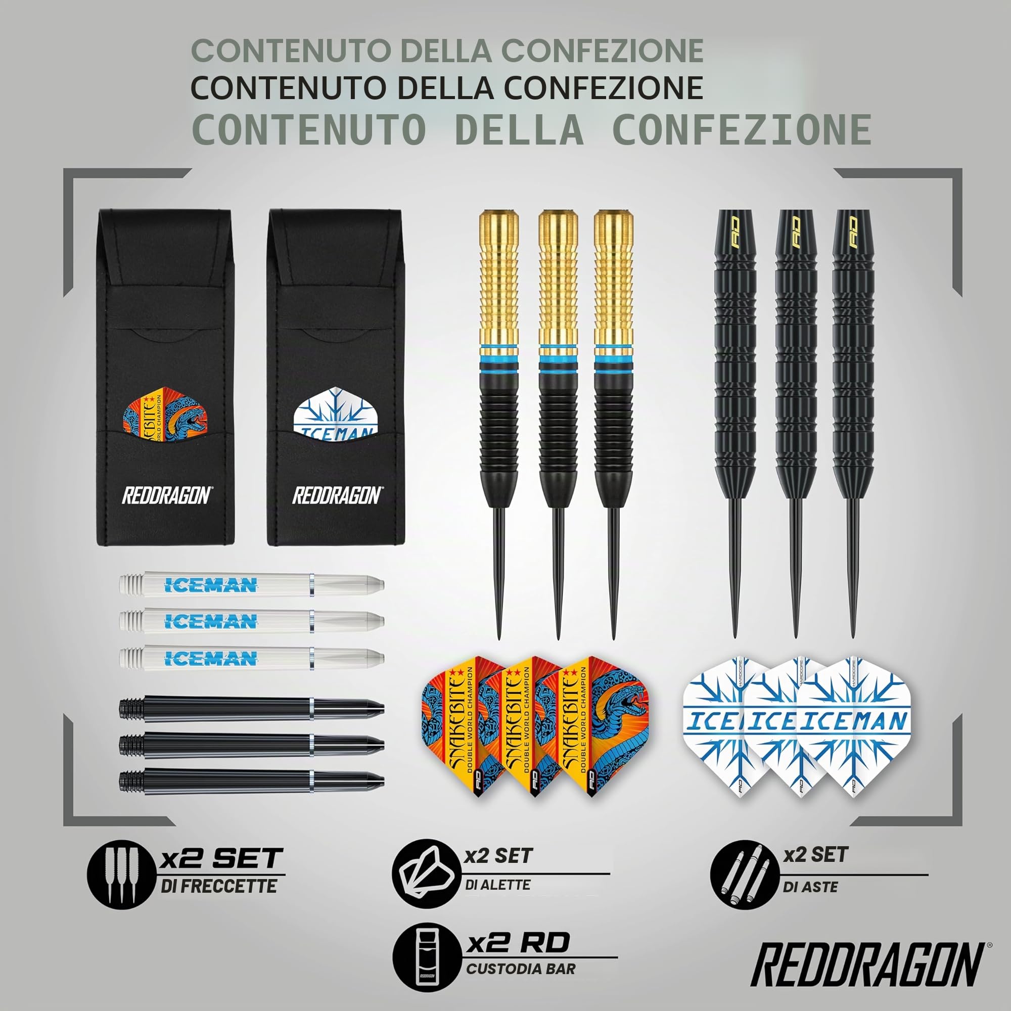 Red Dragon Peter Wright 'Snakebite' v Gerwyn Price 'Iceman' DWC Steel Tip Set di Freccette in Ottone con Alette e fusti