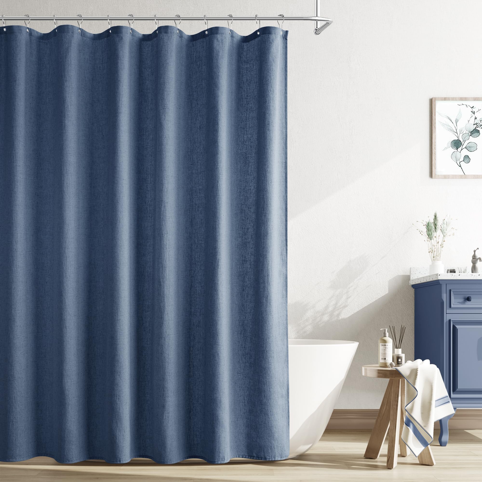 Naturoom Linen Shower Curtain 72 Inch for Bathroom Vintage Blue 1 Panel