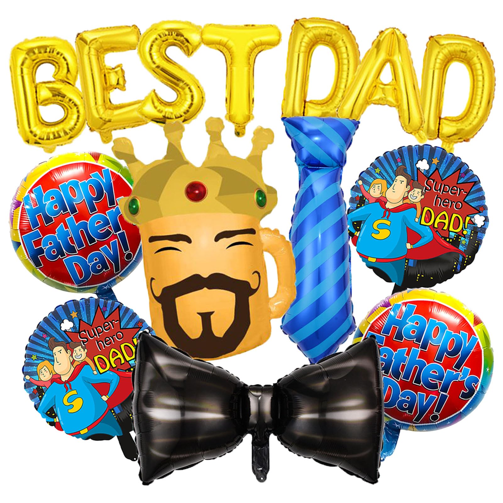 14 Pcs Fathers Day Balloons 39 Inch Best Dad Bowtie Necktie Happy Father's Day Foil Balloons Super Dad Balloon Happy Fathers Day Decorations