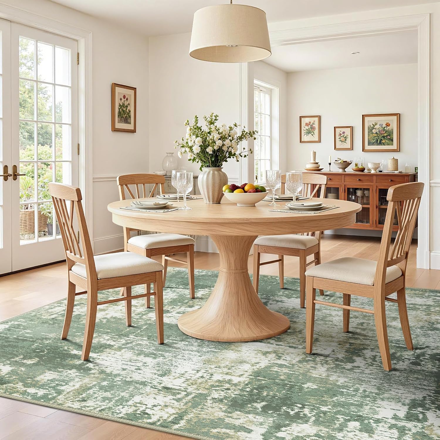 Washable Area Rugs 7'x9' Non-Slip Modern Abstract Soft for Living Room Entryway Bedroom Nursery, Print Pattern, Light Green/Yellow Green/Gray/Yellow 7' x 9' (Rectangular)