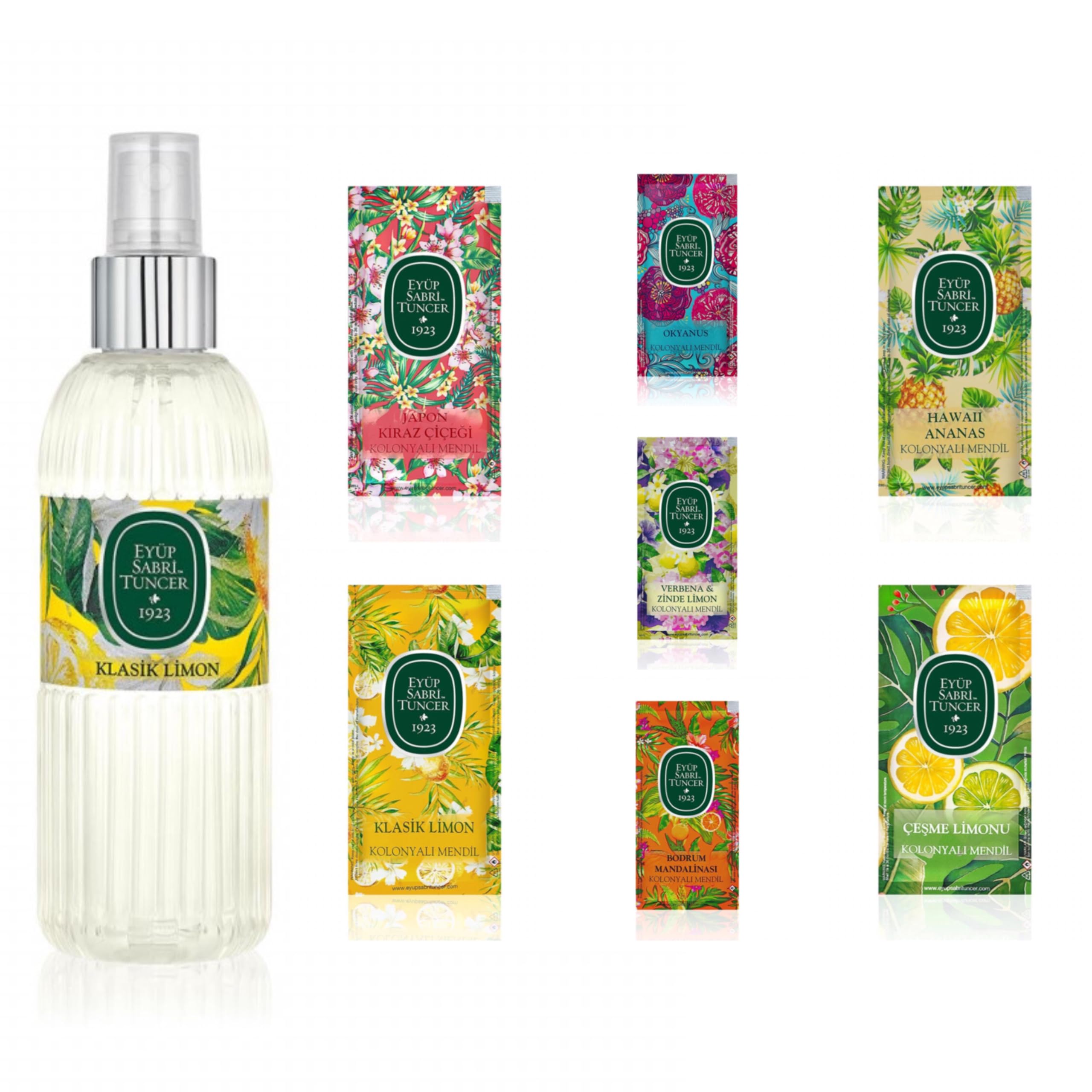EYÜP SABRİ TUNCER Klassische Zitrone EdC Erfrischungsspray 150ml + 100 Stück Erfrischungstücher | Frische & Hygiene Set