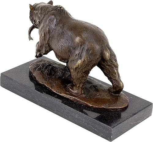 Miniatura 5 de Kunst &amp; Ambiente - Figura decorativa de Salmón con diseño de oso de Grizzly - Venta de esculturas de animales - Milo de oso marrón bronce - Caza