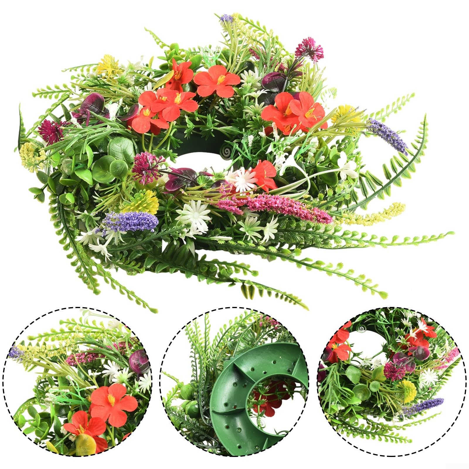 Guirlande de fleurs sauvages de printemps 30 cm Couronne artificielle pour porte d'entrée