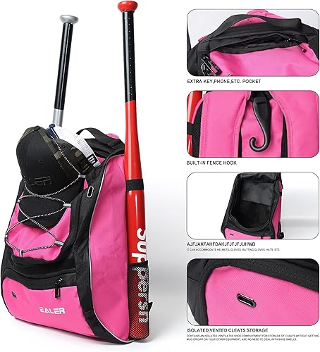 Miniatura 5 de EALER Bolsa de mano para bate de béisbol y pelota en T, bolsa de equipo de sóftbol - Equipo para niños, jóvenes y adultos con capacidad para bate,