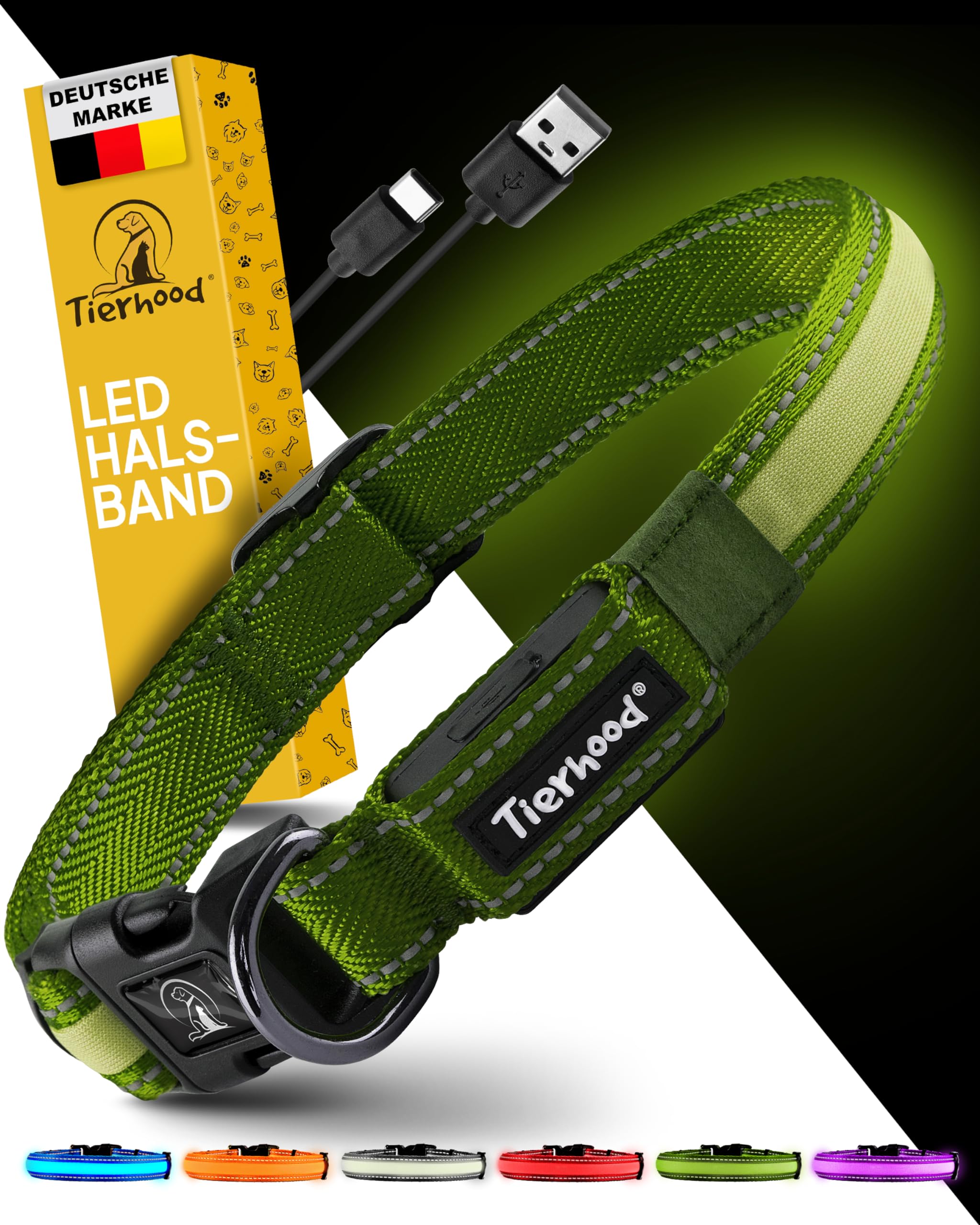 Tierhood Luminous Dog Collar, Luminous Collar for Small and Large Dogs, LED Dog Collar Rechargeable, Durable