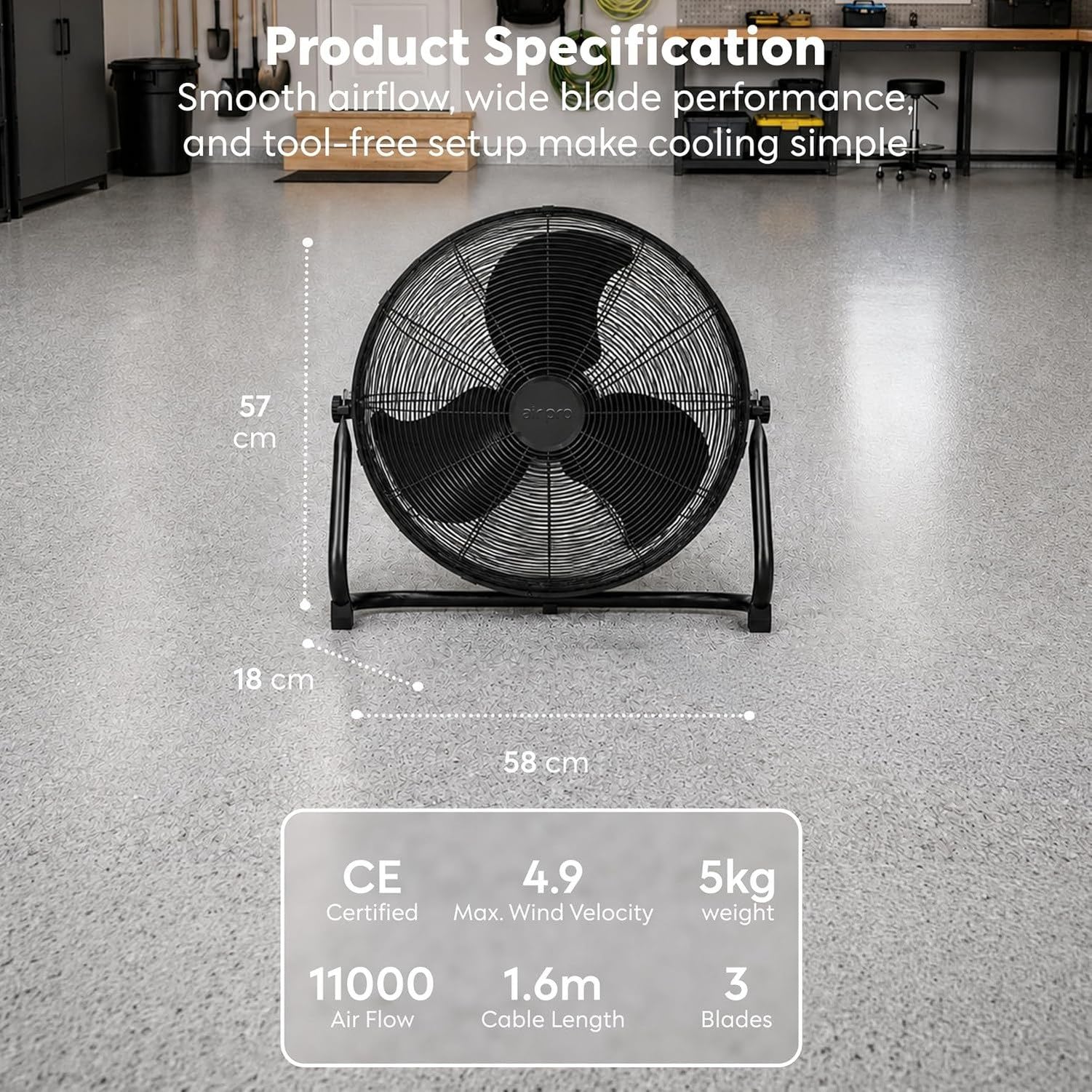 Ventilador de Pie 50 cm, Ventilador de Aire Potente de Alta Velocidad para Circular Aire, con 3 Velocidades e Inclinación Ajustable, para Hogar Oficina y Gimnas, Black Mono, 20"