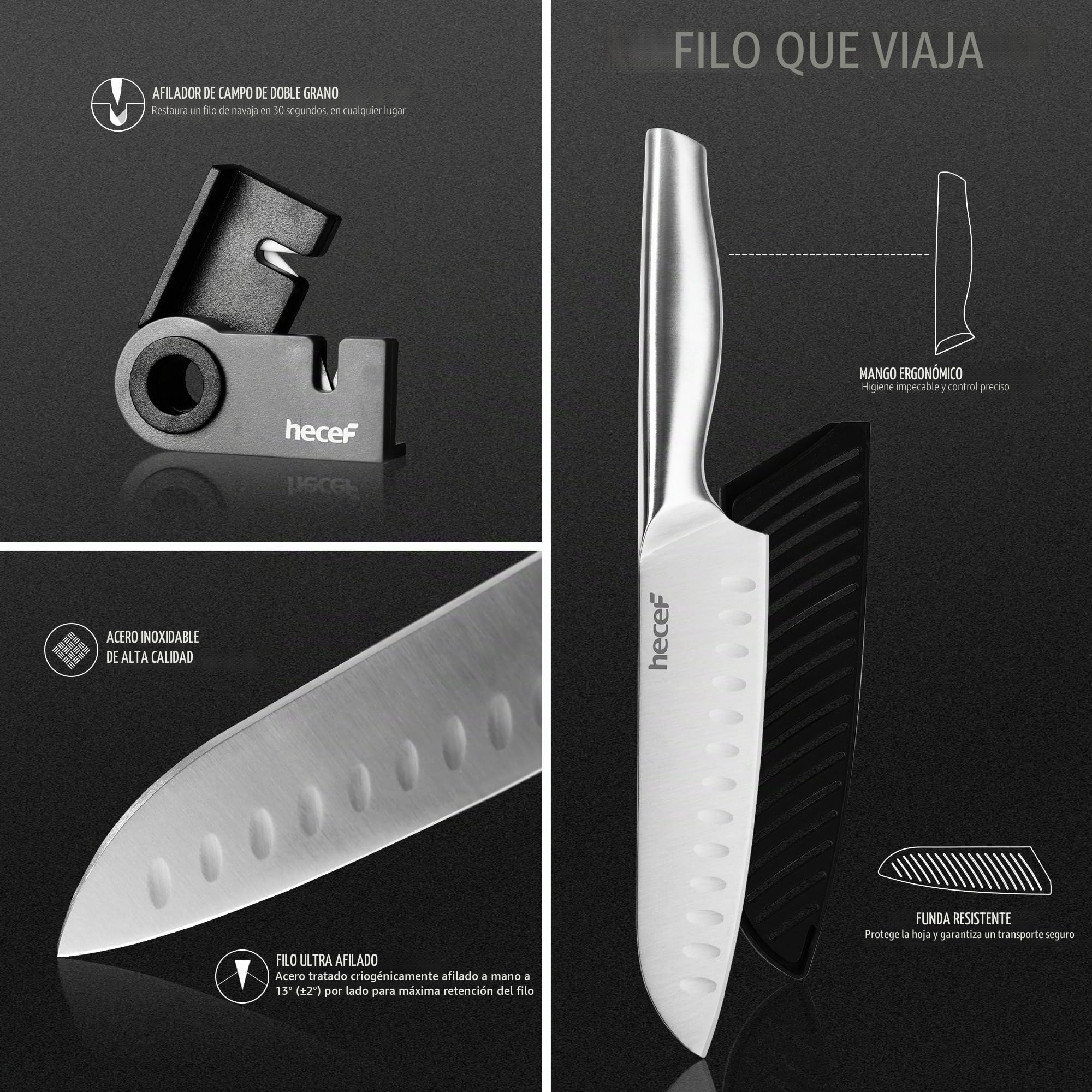 Juego de cuchillos de cocina de acero inoxidable 10 piezas con bolsa y tabla de cortar