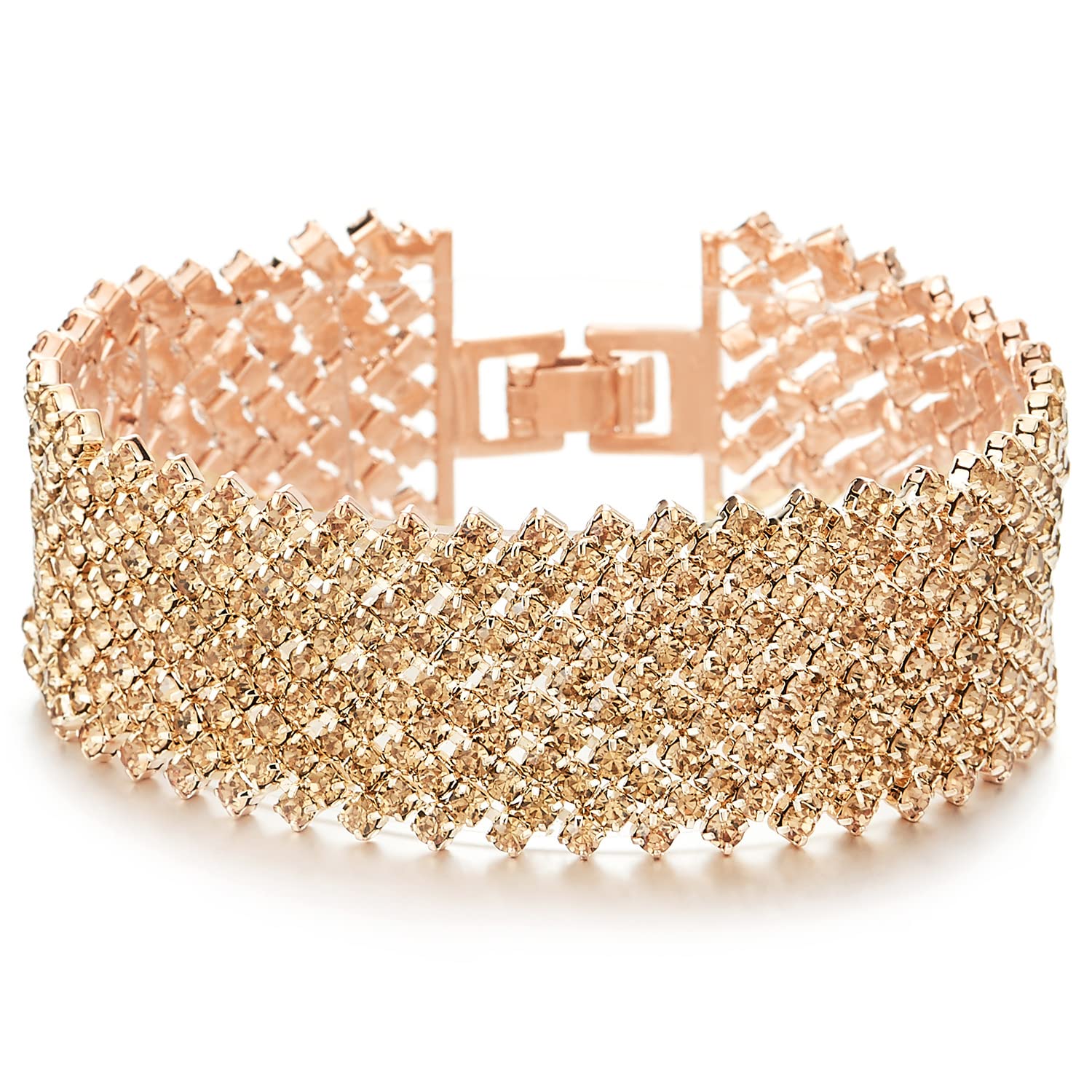 COOLSTEELANDBEYOND BrilLantes Mujer Rhinestones Pavé Cluster Ancha Pulsera Brazalete de,Bling Bling