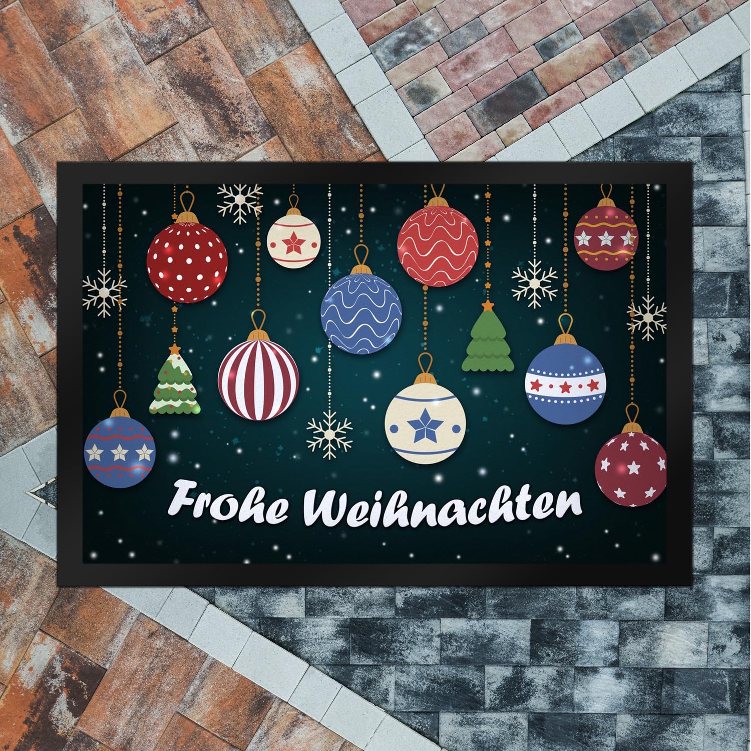 trendaffe - Frohe Weihnachten Fußmatte XXL mit Christbaumkugeln Motiv