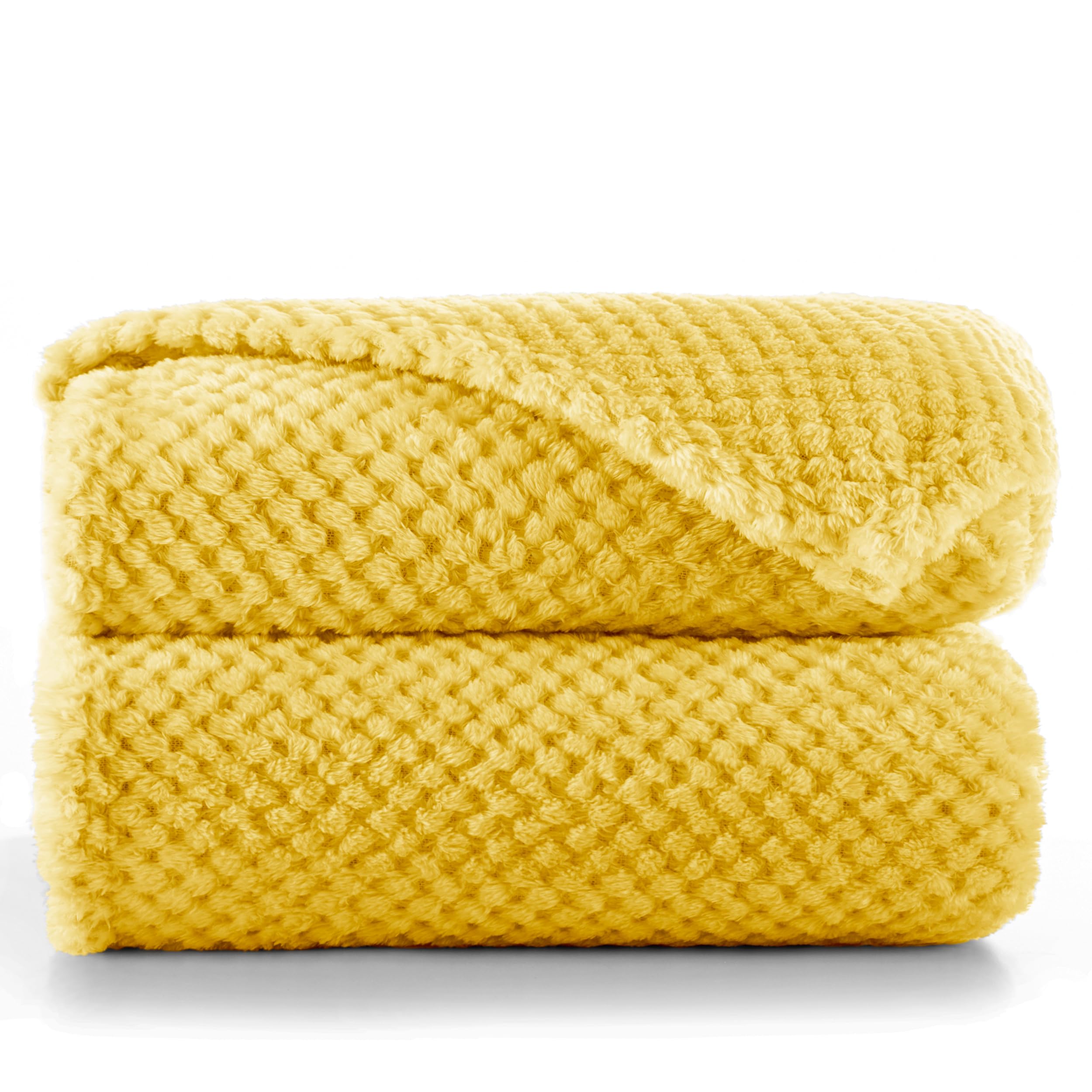 DecoKing Henry Cuddly Blanket, 220 x 240 cm Microfibre Blanket, Bedspread, Fleece, Soft, Cuddly Scandinavian Style, Mustard Yellow / Light Orange
