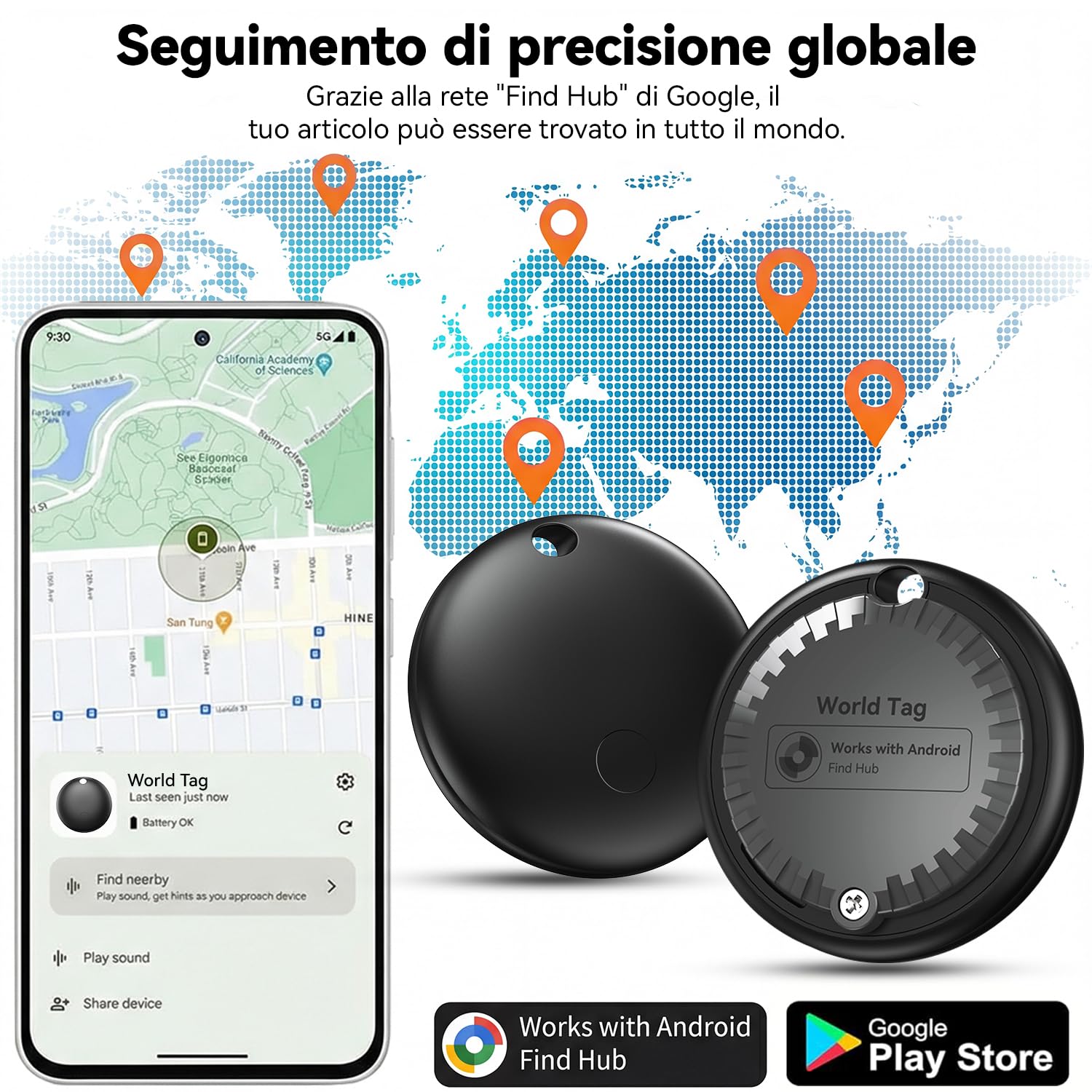 Smart Tag Tracker Android, Tracker Bluetooth Localizzatore Compatibile con “Google Find Hub”, Air Tracker Tags Batteria Sostituibile Trova Oggetti per Chiavi/Bagagli/Borsa a Mano (nero, 4 pcs)