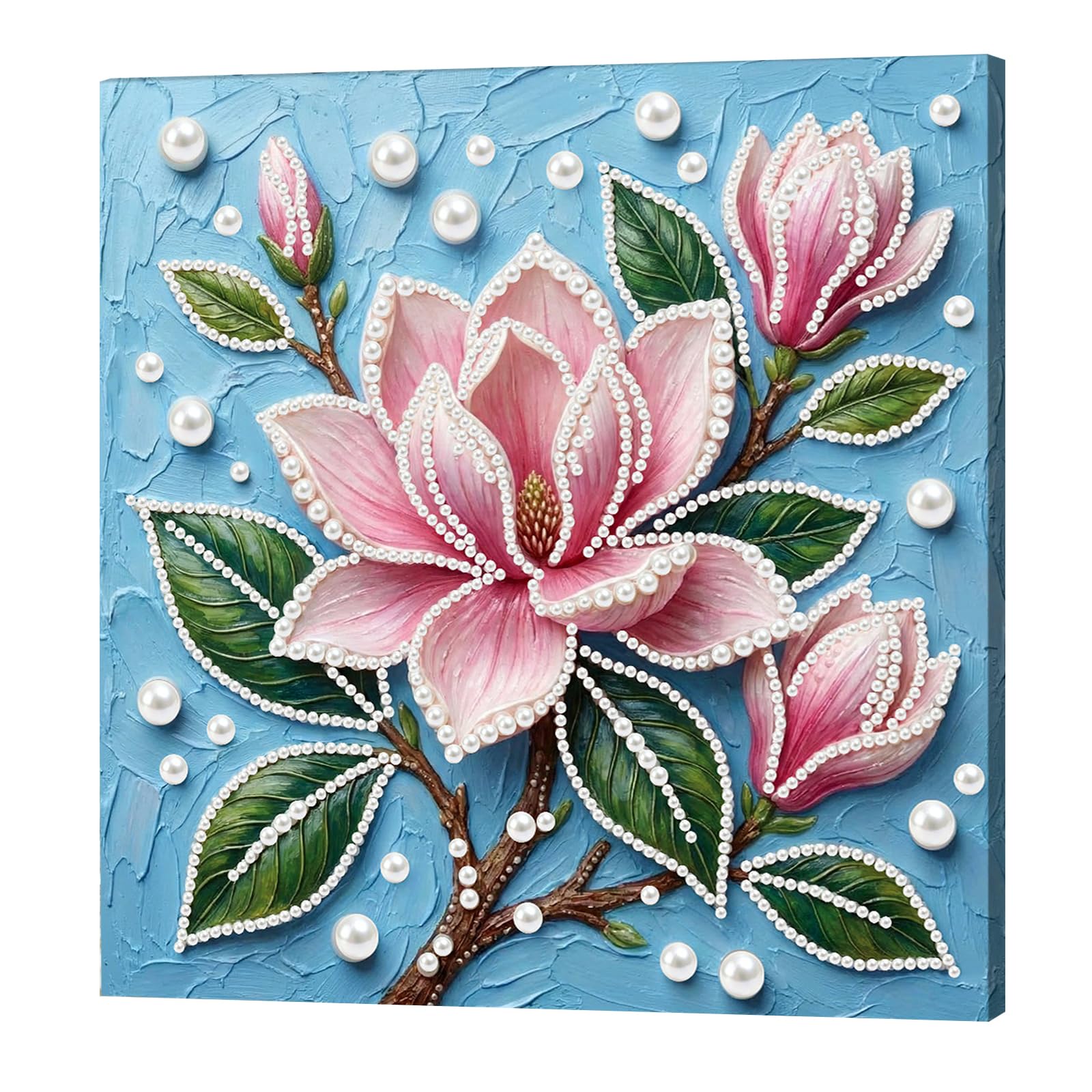 DIY Pearl Painting Kit with Wooden Frame, 3D Plastic Pearl Gemstone Ocean Art Craft for Adults Beginners, Diamond Dot Painting, Home Wall Decor Ready Gift for Women(Pink Flowers)(25 * 25cm)