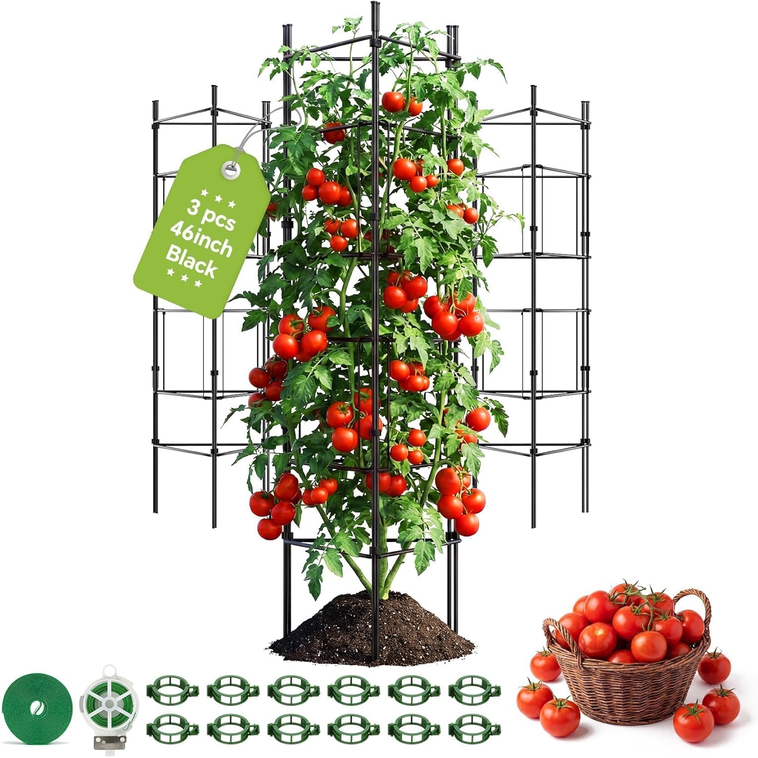 46 Inch Adjustable Metal Tomato Cage for Garden - 3 Pack Panel-Assembled Garden Trellis, Flexible Shapes Plant Support Set, Rustproof Stackable Trellis for Climbing Plants Outdoor, Raised Bed Flowers
