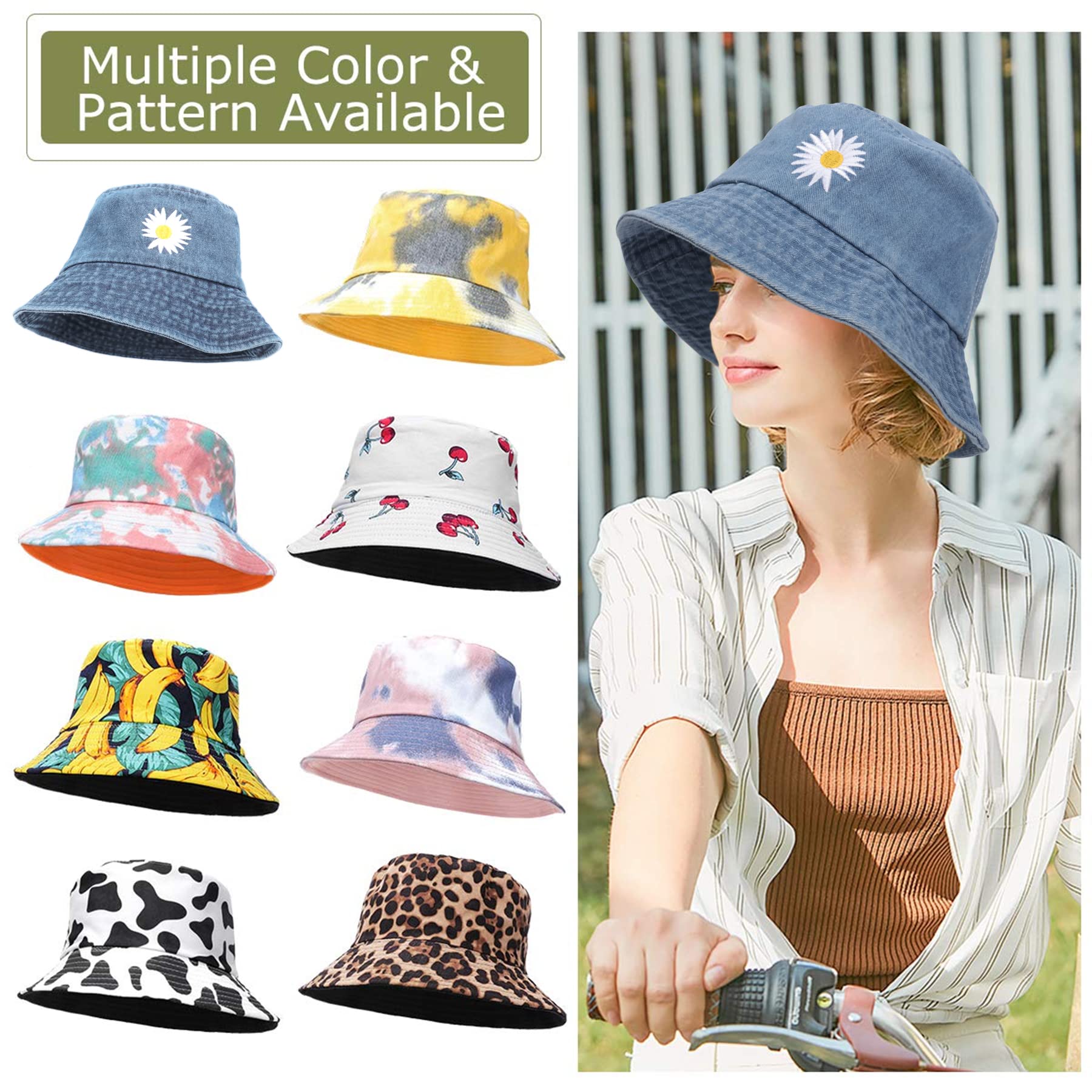 Feng Shui， Sombreros de Pescador para Mujer - Sombreros de Sol de Playa de Verano de algodón Reversible Sombrero de Pescador Plegable para Viajes Playa Senderismo Reino Unido