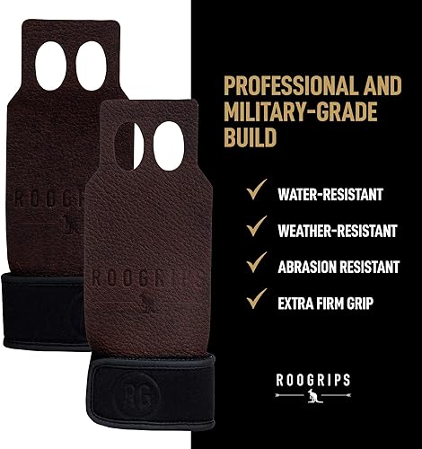 Miniatura 7 de RooGrips - Agarres de cuero protectores duraderos de 2 dedos, guantes, levantamiento de pesas y agarres de gimnasia, guantes antideslizantes para