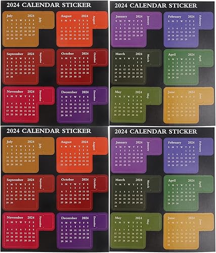 LOGOFUN 4 juegos de calcomanías autoadhesivas de mes 2024, calcomanías de color degradado, pestañas de índice de calendario mensual, pestañas de