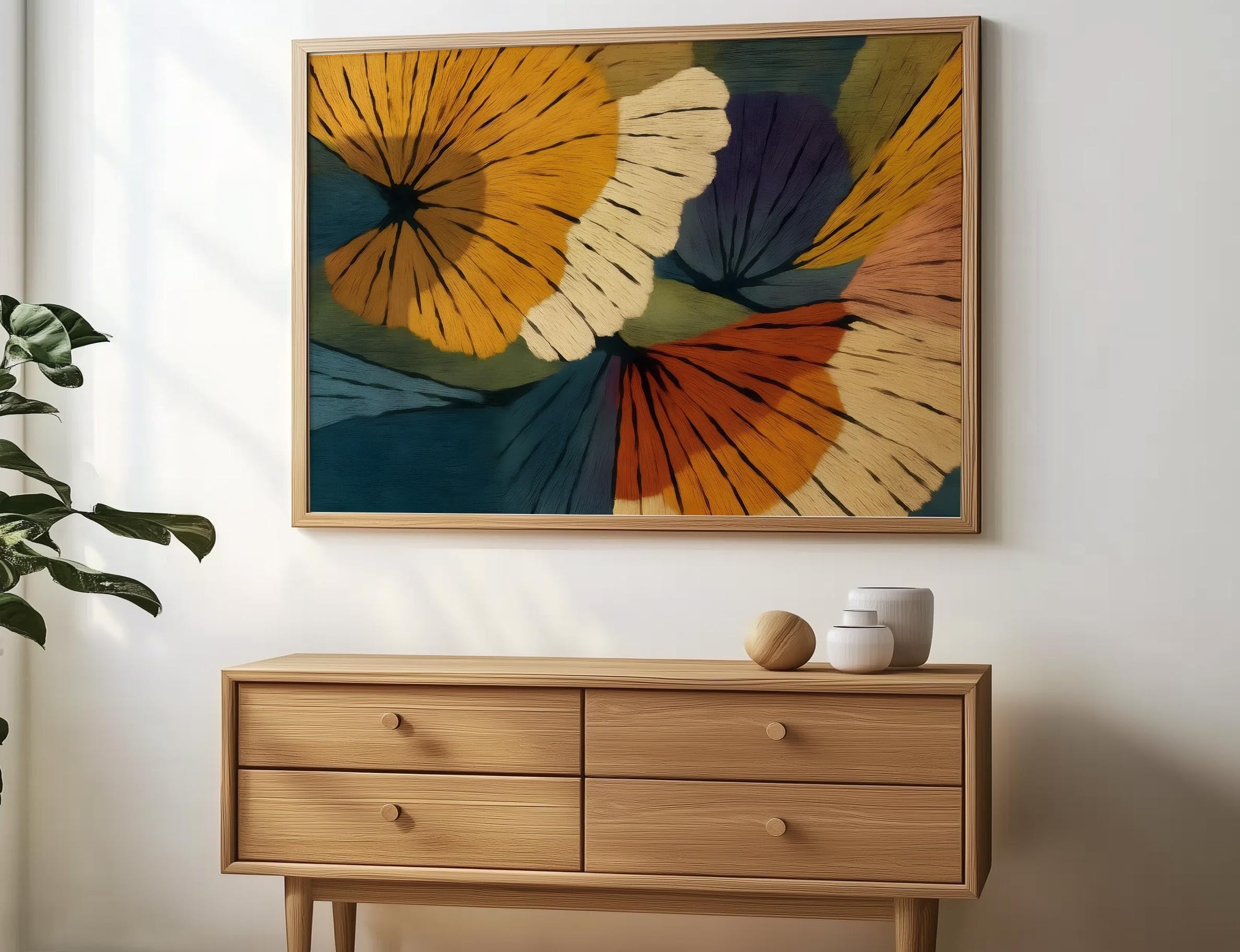 CAOXTART Plakat botaniczny w stylu vintage z połowy wieku, retro abstrakcyjna kwiatowa sztuka ścienna, pomarańczowy kwiat malarstwo, nowoczesna dekoracja domu (60 x 90 cm/ramka wewnętrzna)