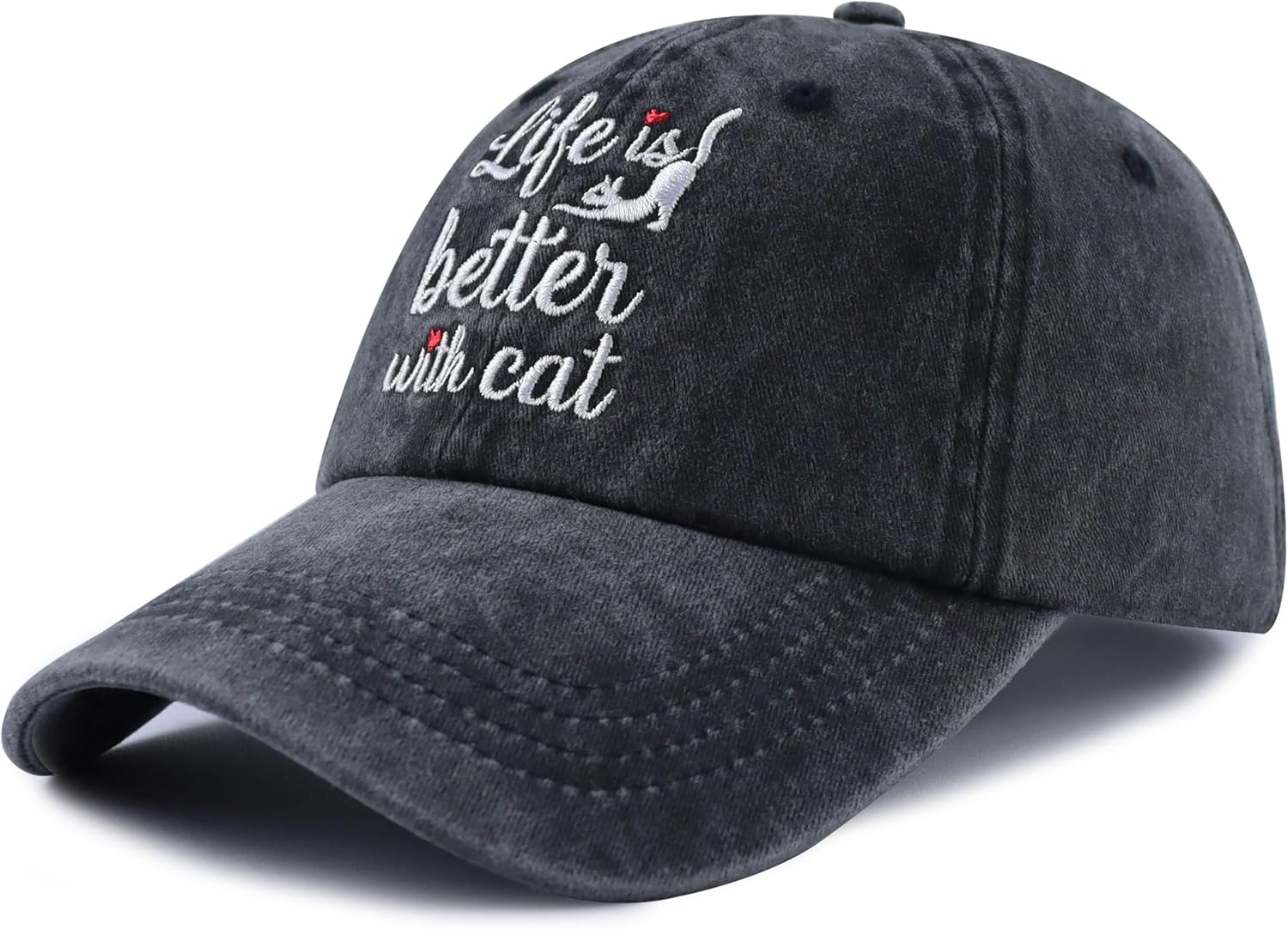 Life is Better with Cat Hat for Women Men, Adjustable Cotton Embroidered cat Lovers Baseball Cap - Image 3