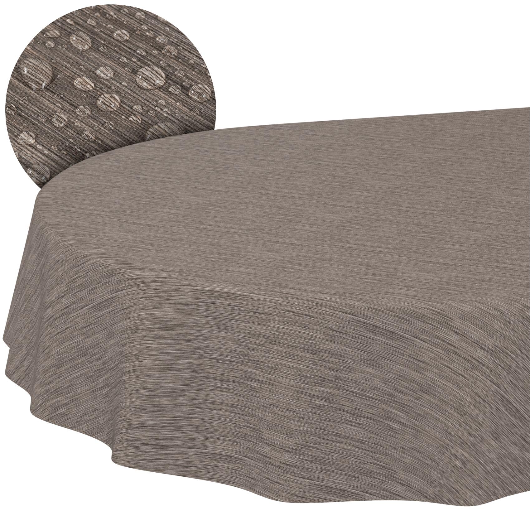 Washable Oilcloth Tablecloth Garden Tablecloth Linen Look Easy Care Water-Repellent 240 x 140 cm (Oval) Brown Cut Edge