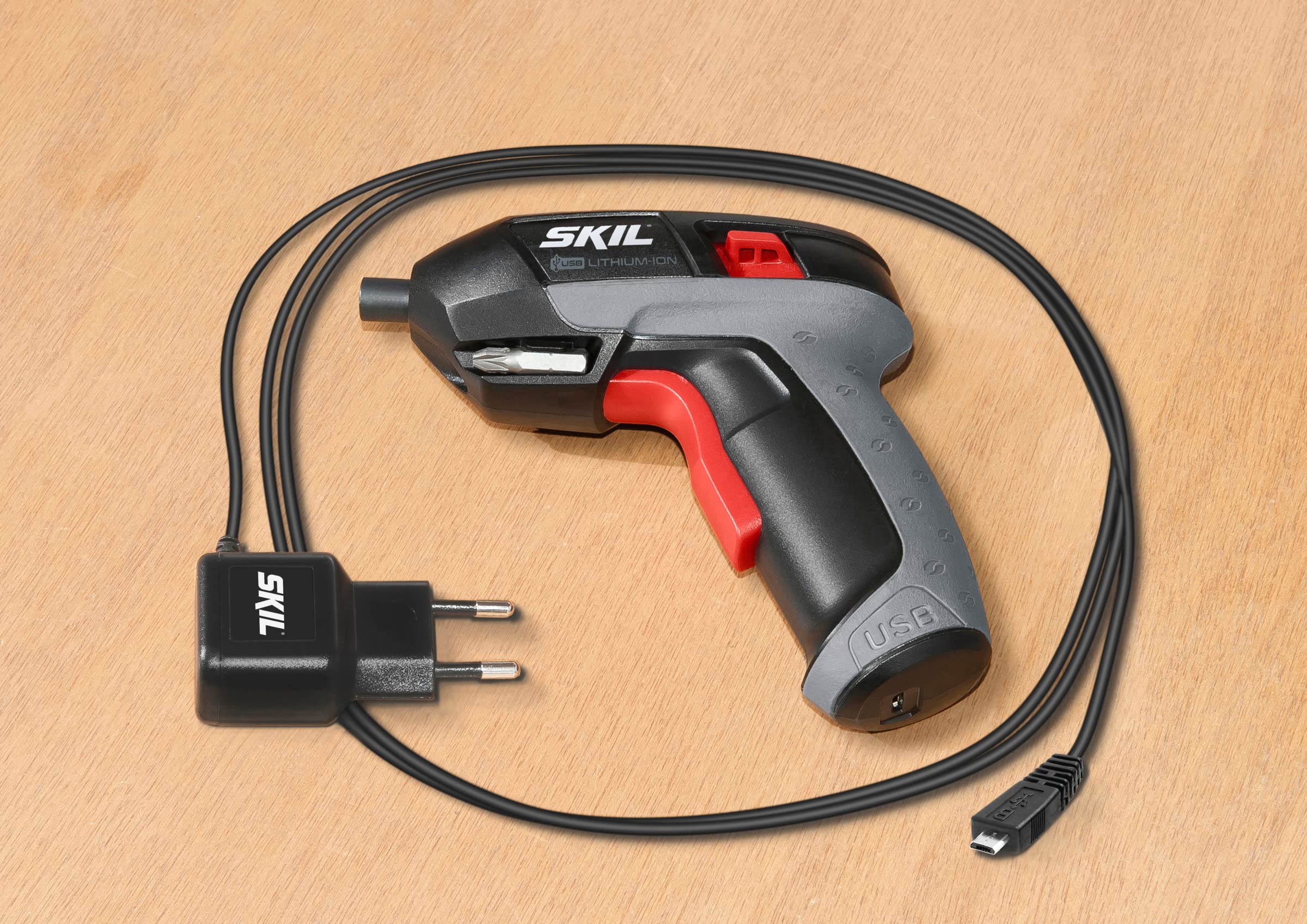 Skil 2636AD - Atornillador con cargador USB (batería 3,6 V, Li-ion, 1,5 Ah, 5 Nm, luz LED, juego de 35 accesorios, maletín)
