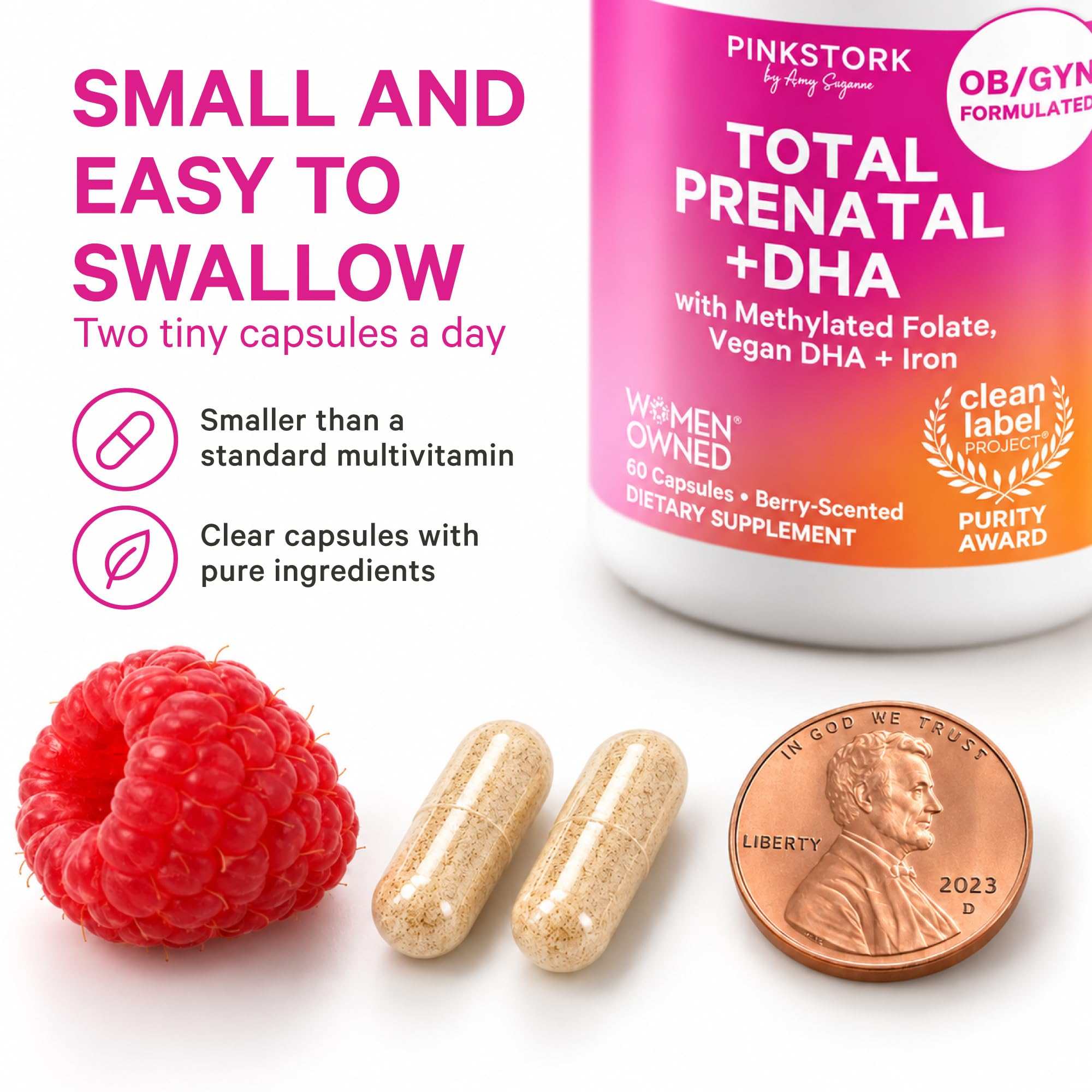 Pink Stork Total Prenatal Vitamin + DHA, Iron, Folate | Clean Label | 60 ct — Amazon image 5