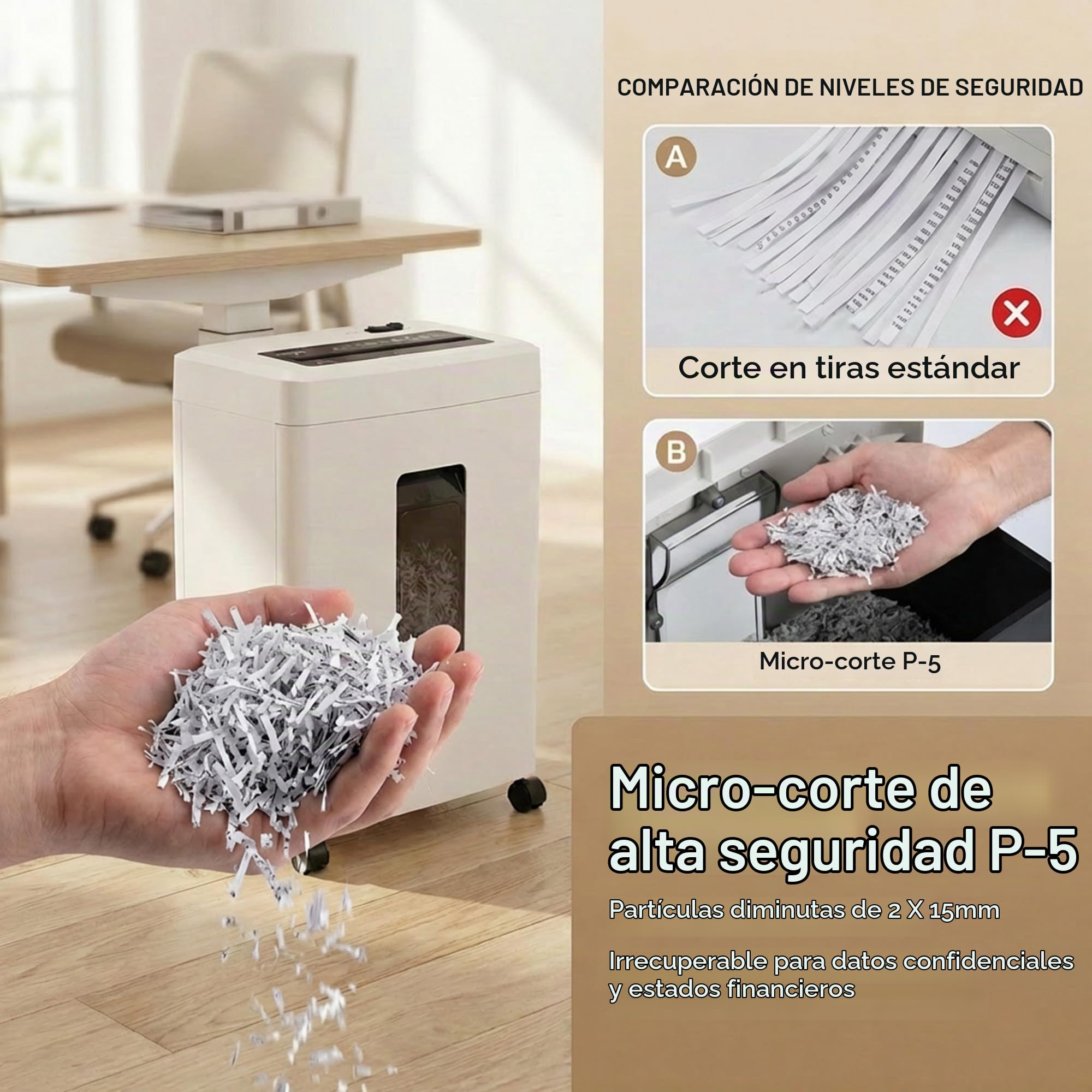 Destructora Papel Profesional Oficina: 10 Hojas Trituradora Microcorte P-5 Tarjetas de Crédito/Grapas/Documentos Anti-Atascos Papelera 18L en Casa Estudio Escuela Sala Reuniones