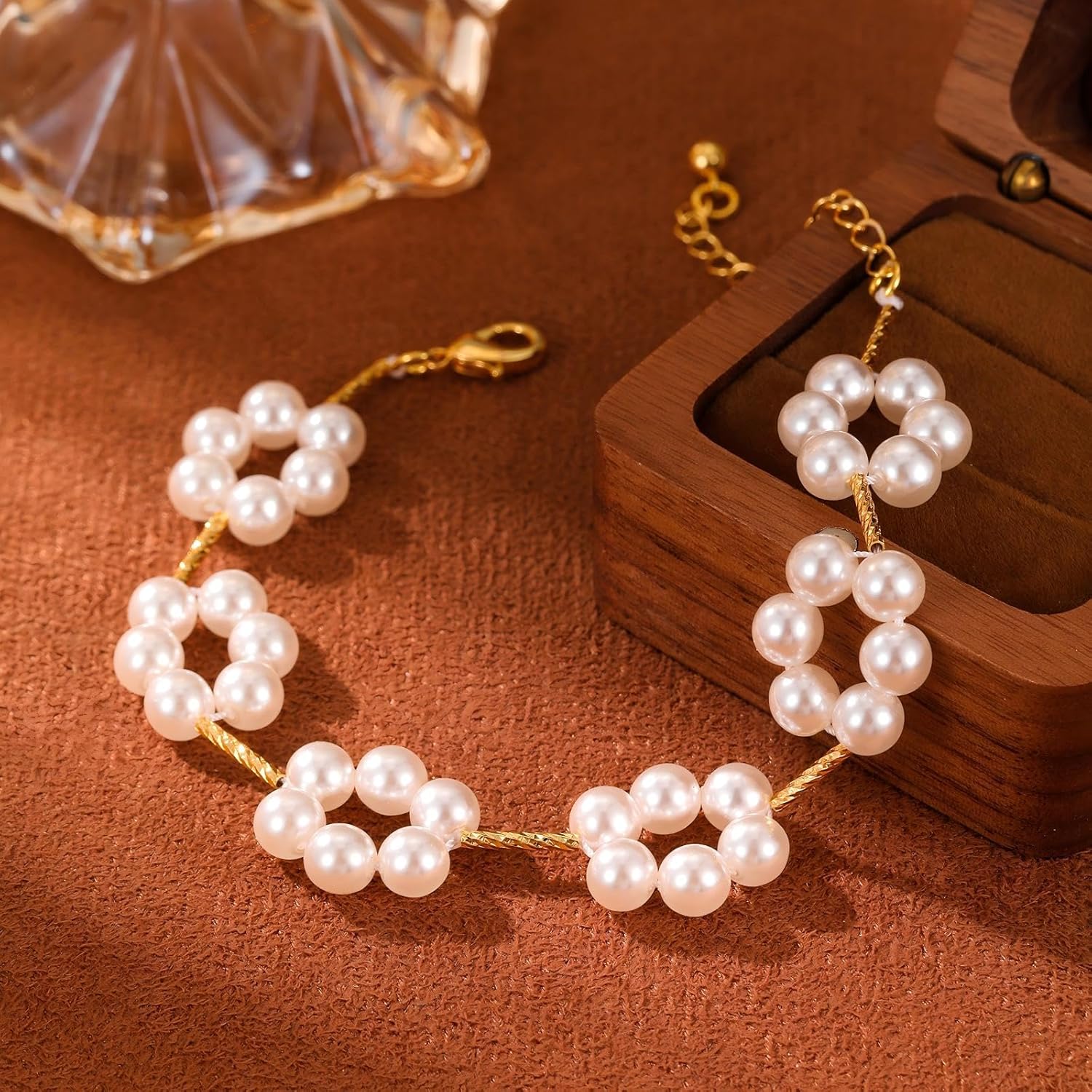 Gold Bracelet for Women 14K Gold Pearl Bracelet Dainty Flower Bracelet Adjustable Daisy Bracelet Trendy Jewelry Gifts for Her - Image 7