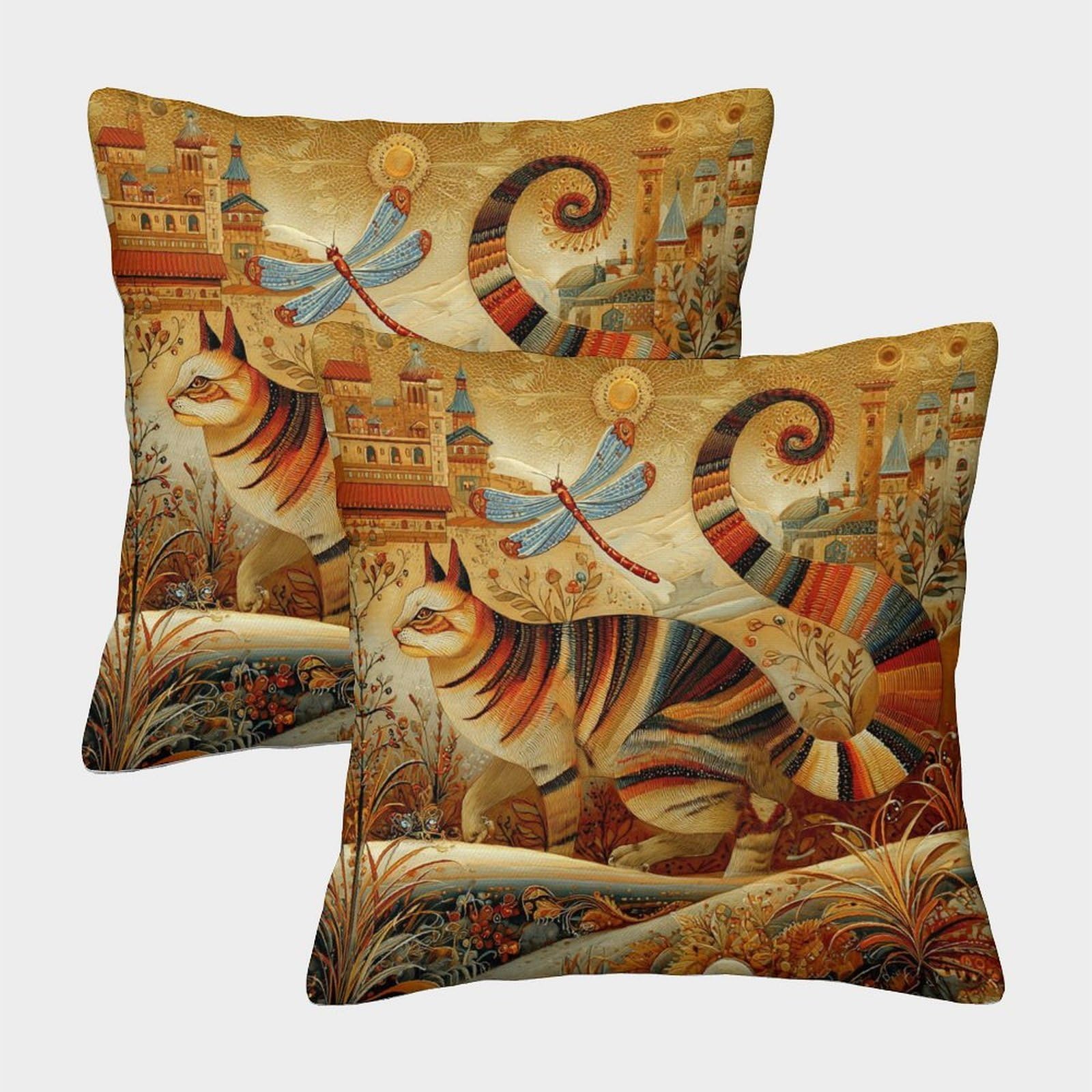 kaiyun 2 Pack Cats, Giant Dragonflies with Vibrant Colors Pillow Case Home Decoration Sofa Cushion Cover 50x50cm