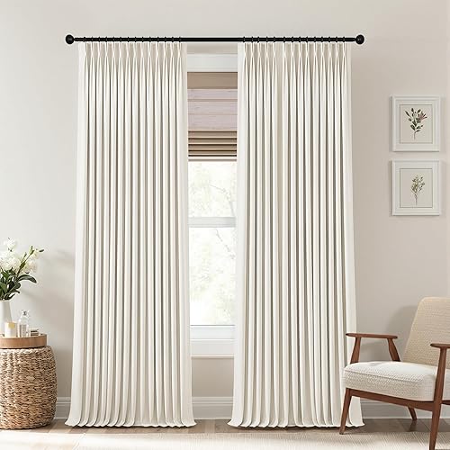 Miniatura 22 de Mrs.Naturall Cortinas Opacas Beige Crema de 96 Pulgadas de Largo Juego de 2 Paneles, 8 Pies 8 Pies Cortinas Plisadas Pinzadas Oscurecedoras de Beige