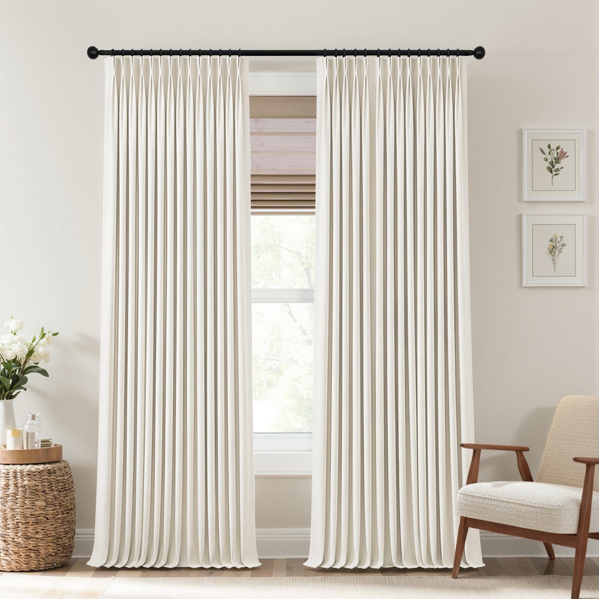 Photo 1 of Mrs.Naturall Sliding Glass Door Blackout Pinch Pleat Thermal Insulated Curtains for Summer Heat Blocking 84 Inches Long Thick Linen Lined Drapes for Reducing Heat Reflective 2 Panel Sets Cream