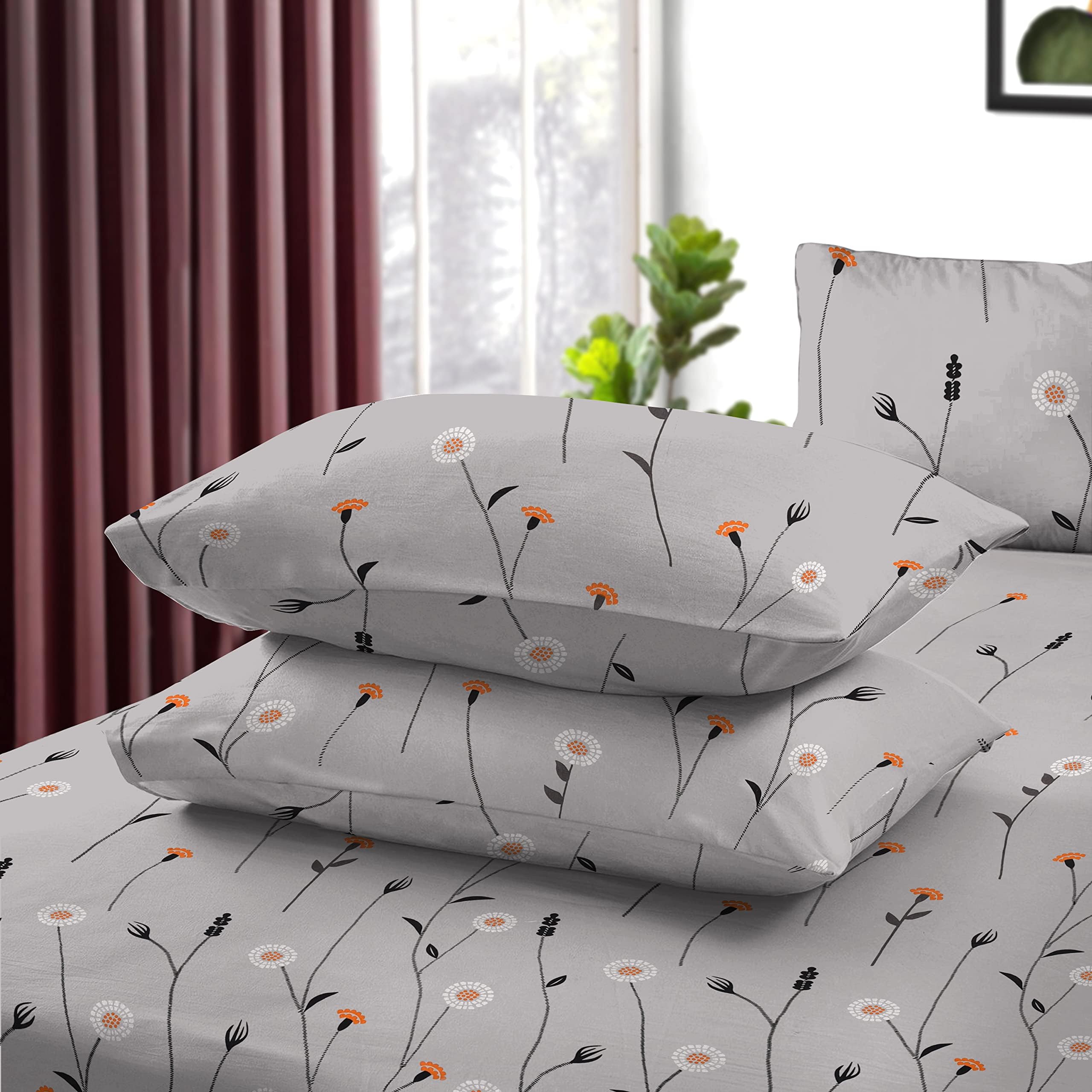 2 Pack Pillowcases, 100% Egyptian Cotton, 400 Thread Count, Floral Printed Pillow Covers, Soft & Breathable Bedding