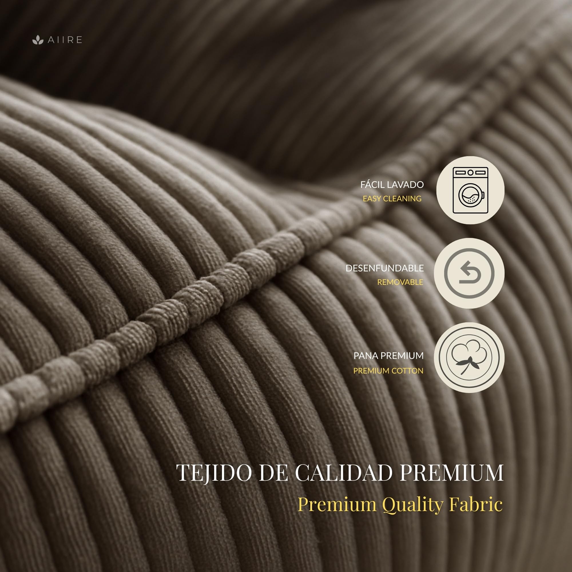 Aiire Sillón Puff con Relleno Incluido - Puf Salon, Dormitorio y Habitación Juvenil Moderno - Funda en Pana Premium Desenfundable y Lavable - Puff Reposapiés Rectangular [50x40x30]