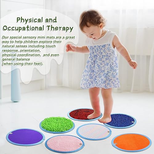 Miniatura 5 de Boao Juego de 8 mini alfombrillas sensoriales surtidas texturizadas, tapetes sensoriales para textura, azulejos sensoriales educativos táctiles