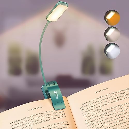 Vista 87 de Gritin Luz de libro recargable de 9 LED para leer en la cama, cuidado de los ojos, 3 temperaturas de color, brillo de atenuación continua, 80 horas