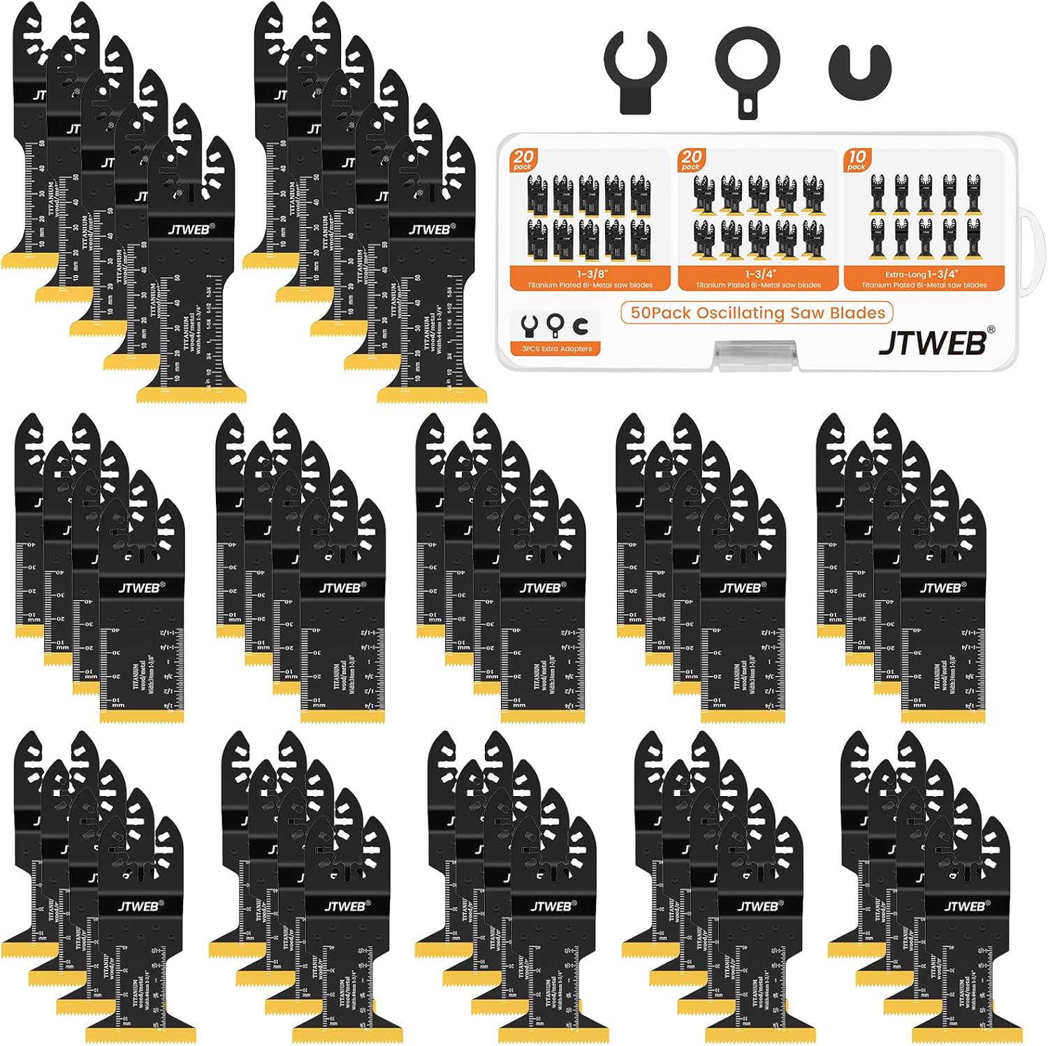 JTWEB 50PCS Titanium Oscillating Multitool Blades, Oscillating Tool Blades for Metal Nails Oscillating Saw Blades Metal Cutting, Multi Tool Blades Kits Wood Plastic for Milwaukee Rockwell Ryobi