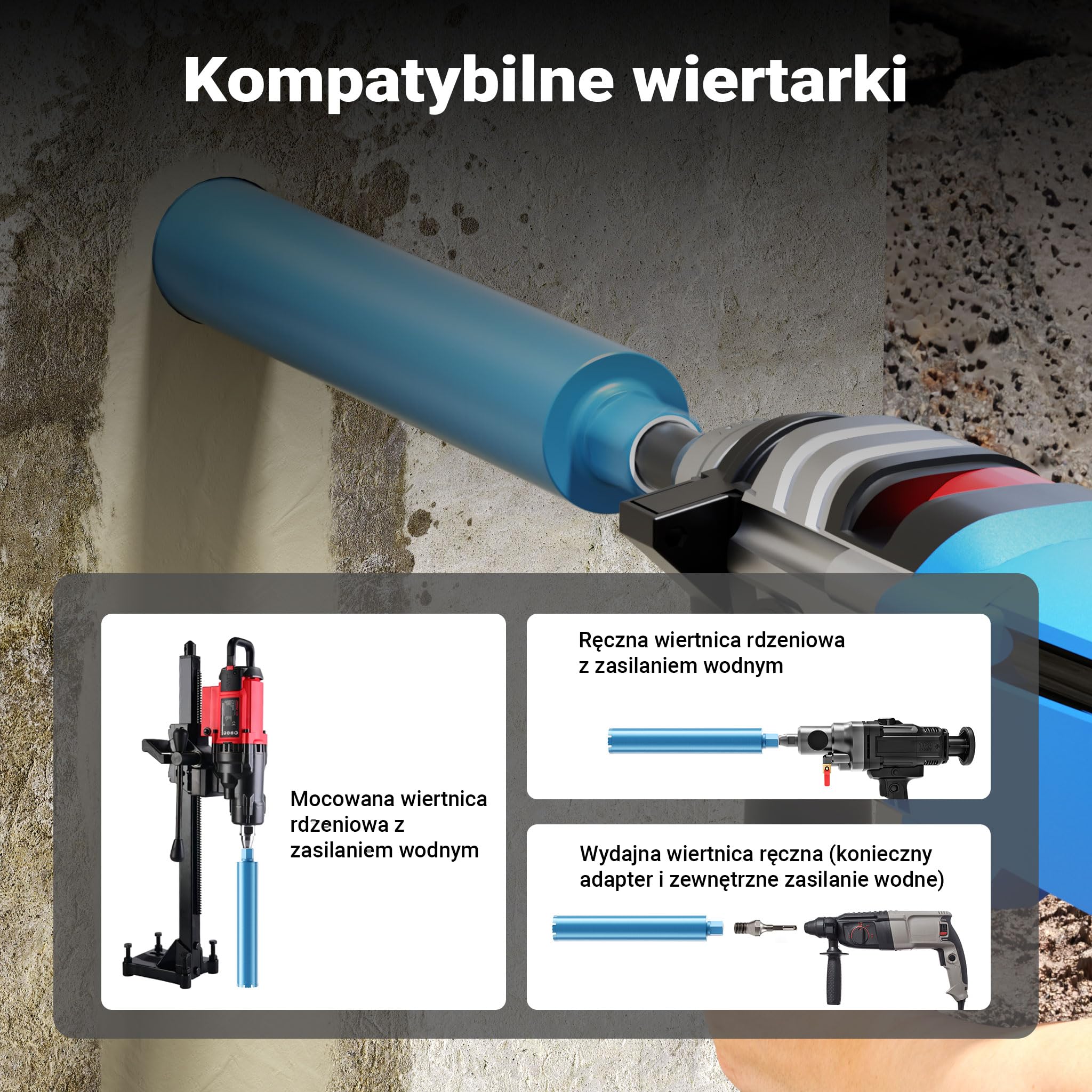 Wiltec Wiertło diamentowe koronowe typu Shark Ø 82 mm o długości 450 mm, 1¼ UNC, do wiercenia w betonie, kafelkach, kamienia i granitu