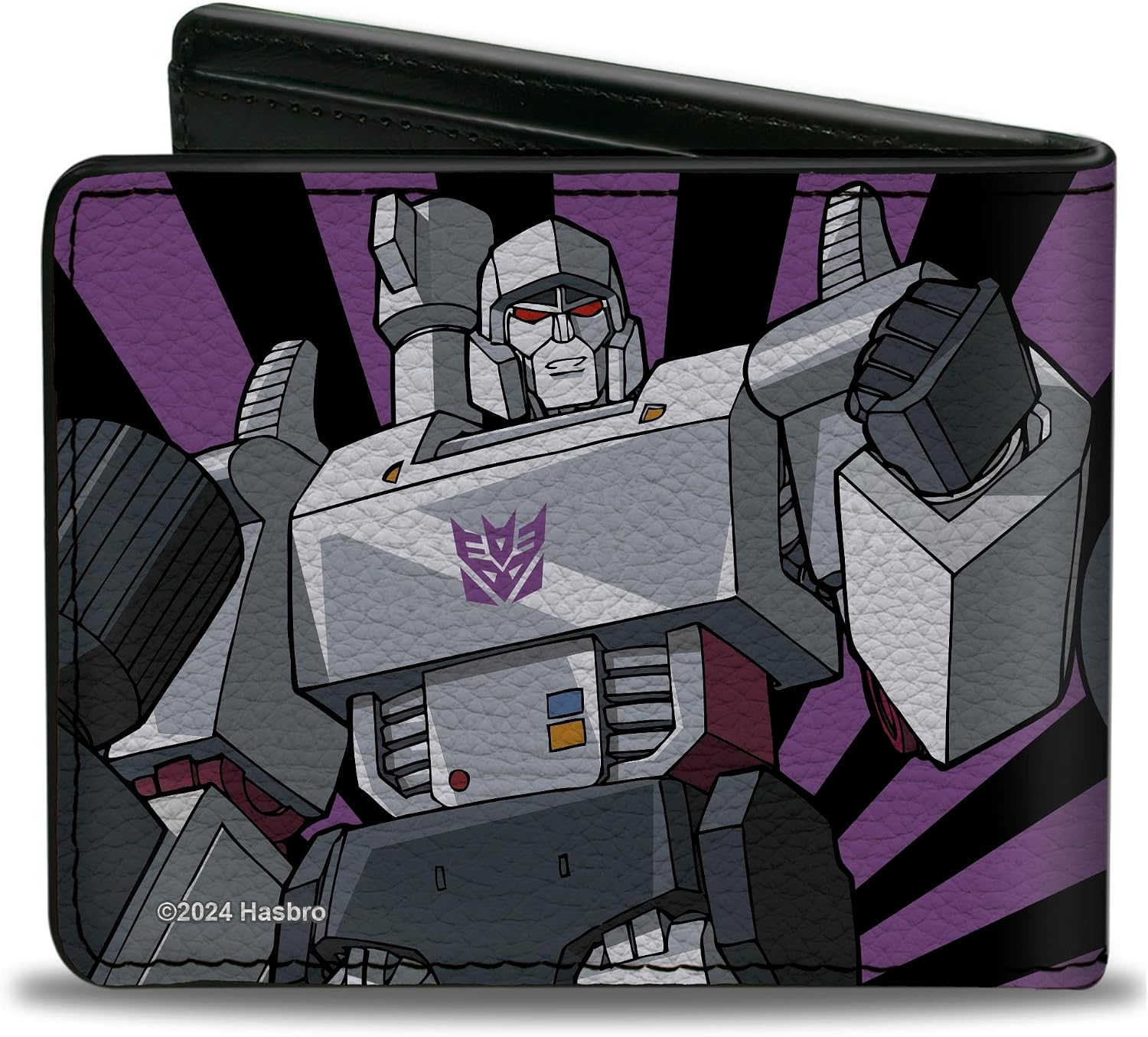 Buckle-Down Hasbro Wallet, Bifold, Transformers Megatron Blaster and Standing Poses Black Purple, Vegan Leather