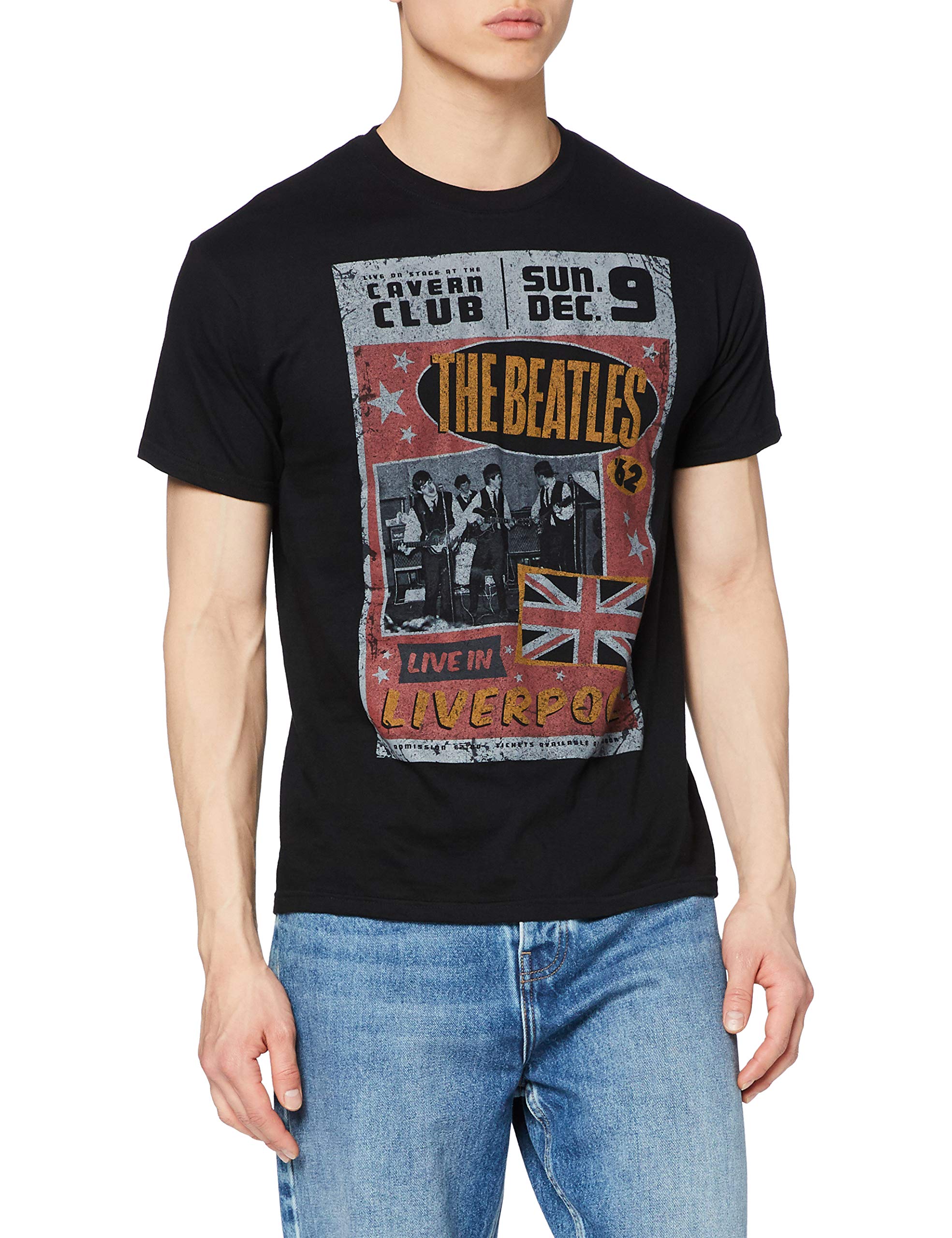 The Beatles Men's Live in Liverpool Short Sleeve T-Shirt, Black, Medium