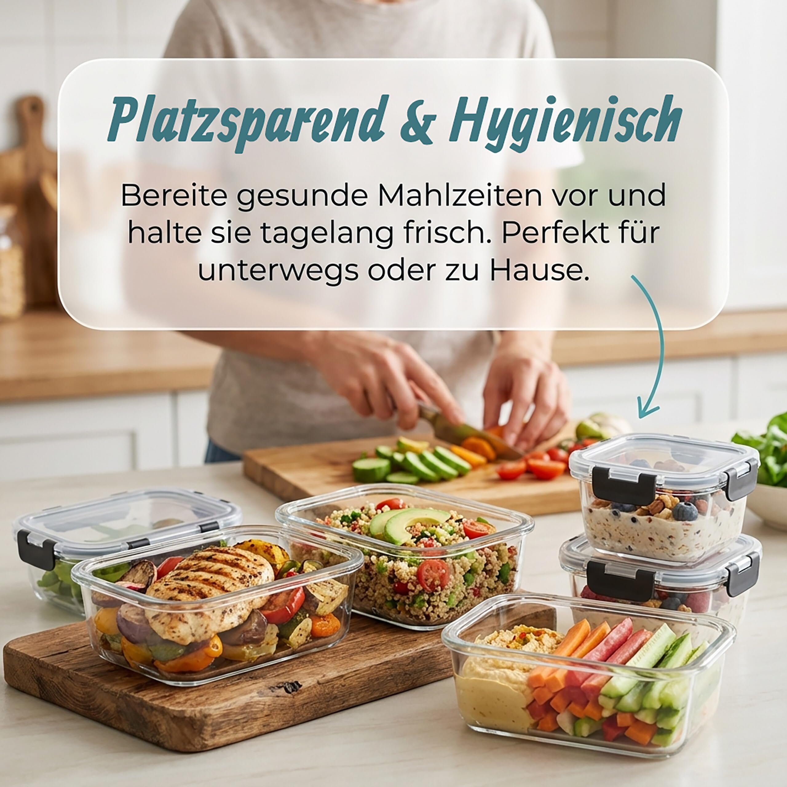 Relaxdays Glasbehälter mit Deckel, 10er Set, 2 Größen, Frischhaltedosen, luftdicht, Vorratsdosen stapelbar, transparent