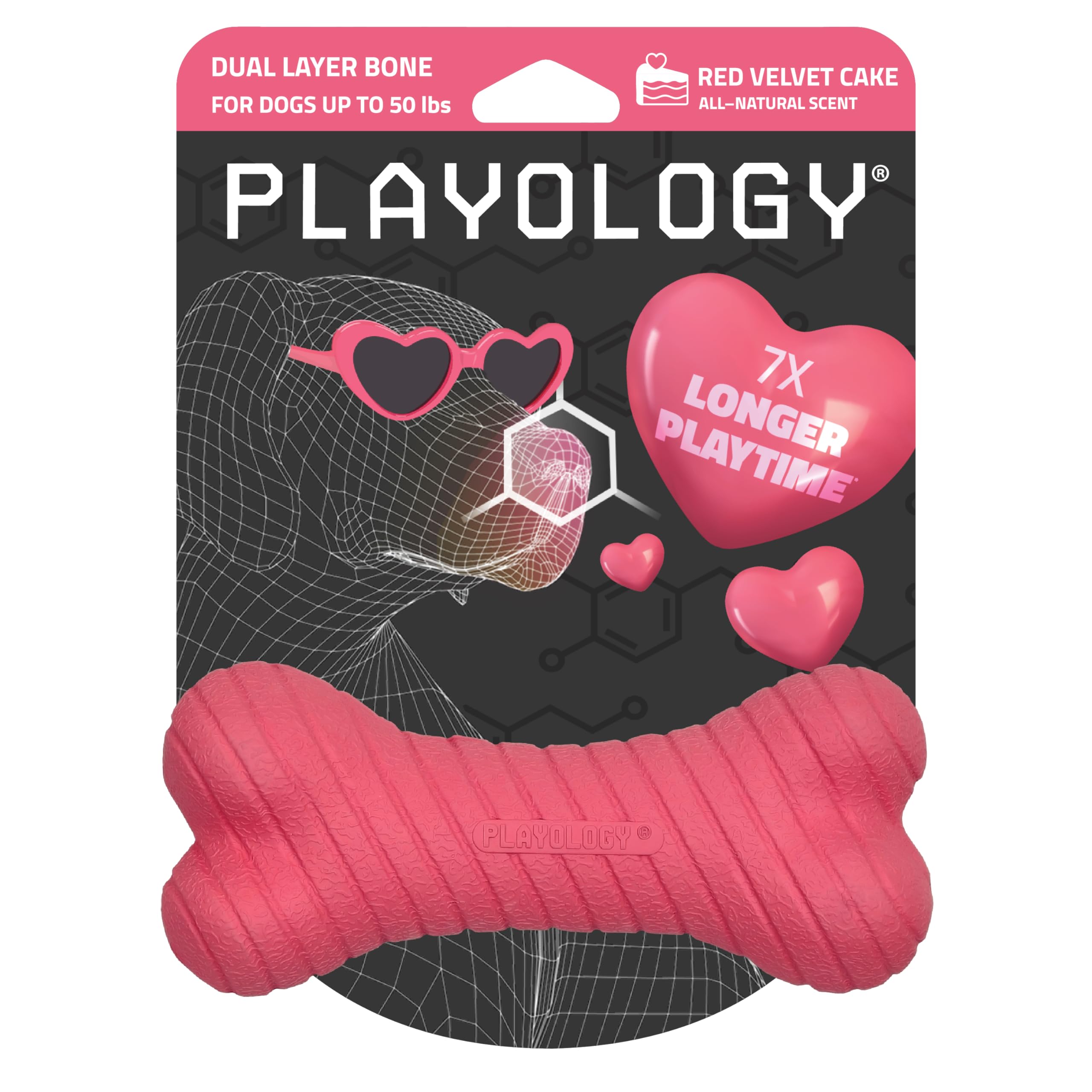 Playology Dog Toys Dual Layer Bone Durable Chew Toy Bone for Dogs Medium Red Velvet Cake Scented Toy
