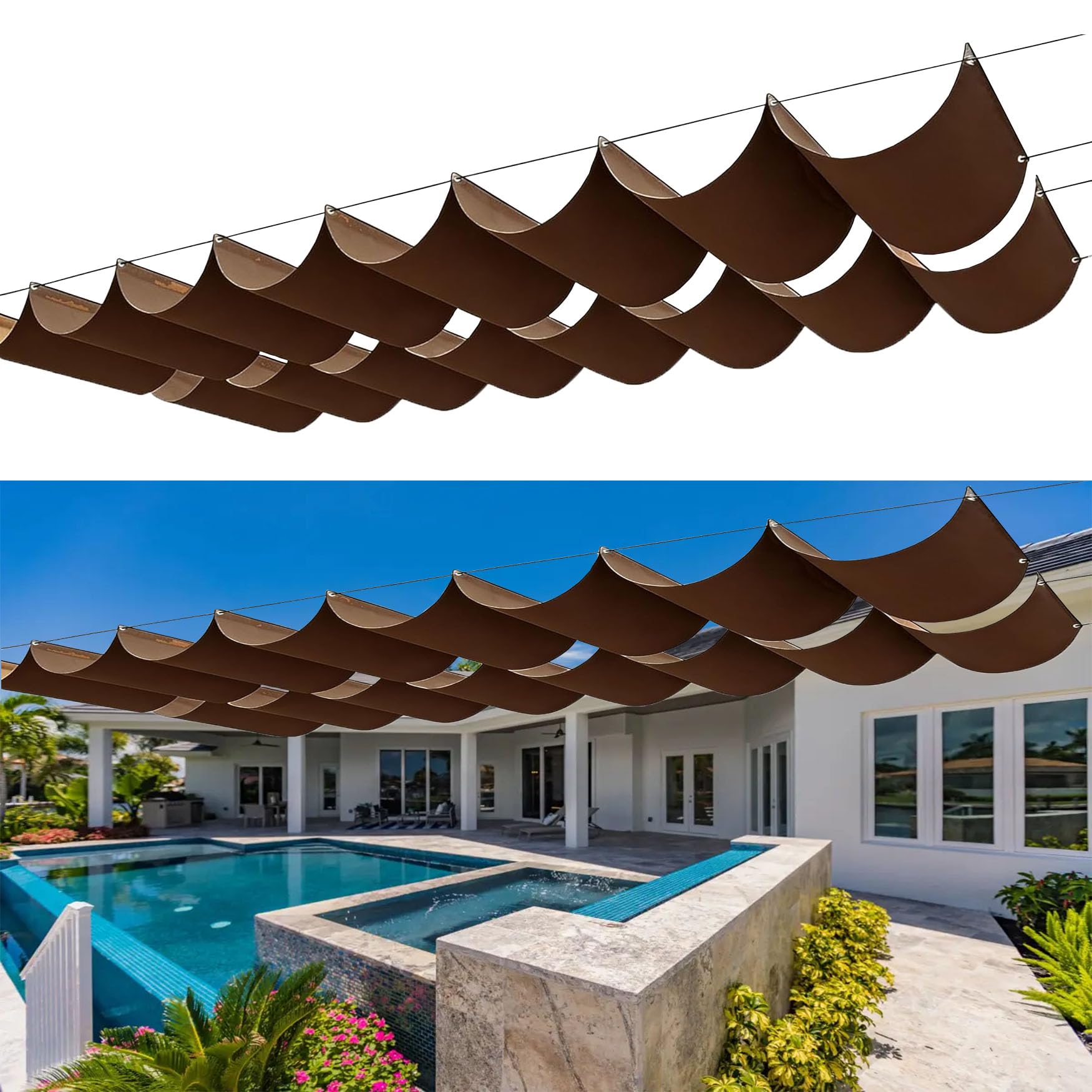 Voile d'ombrage rétractable marron 200x420 cm pour vagues de terrasse et pergola