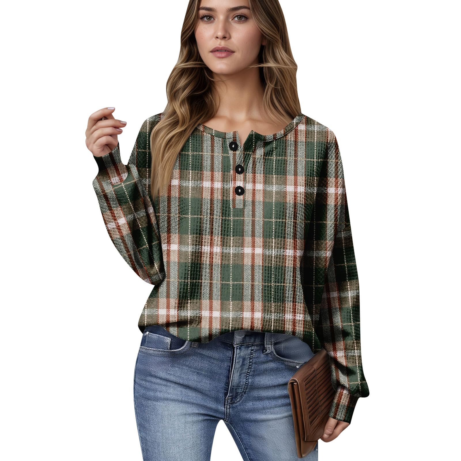 Womens Knit Henley Sweaters Long Sleeve Casual Pullover Loose Fit Button Down Colorblock Top Fall Winter Sherpa Trendy