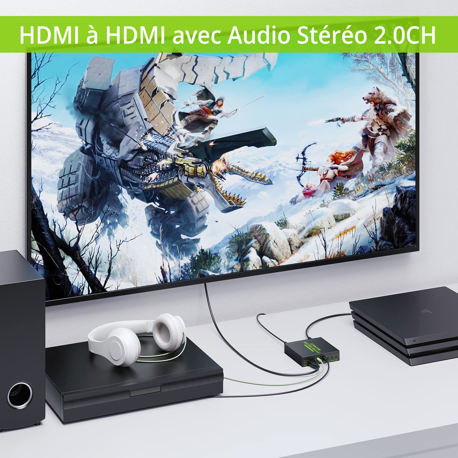 LiNKFOR Convertisseur SCART+HDMI vers HDMI 1080P Support RGB Sortie Audio Optique Toslink et 3.5mm Boîtier Métallique Alimentation et Câble SCART 1.5m Inclus pour PS3 DVD