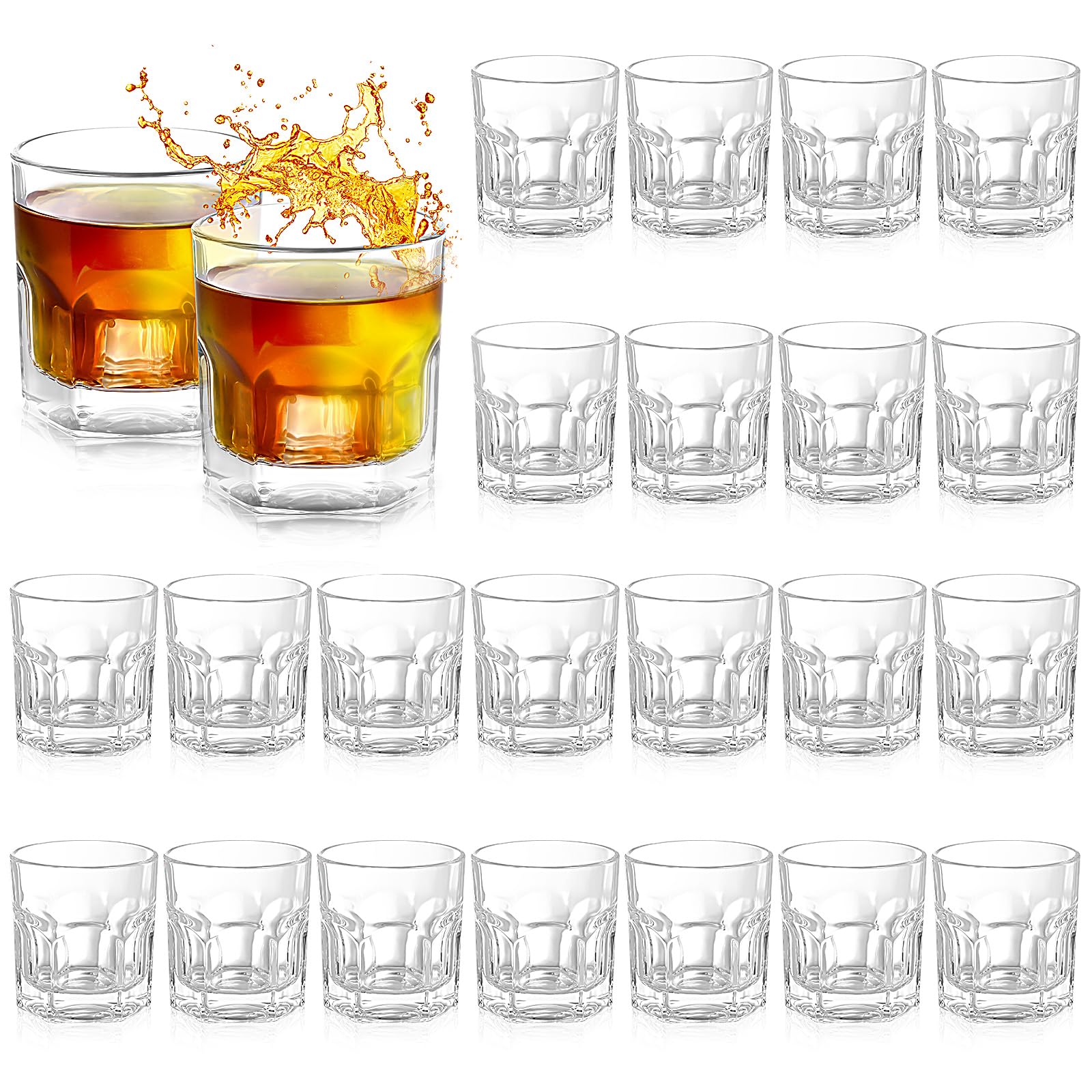 Ziliny 24 Pcs Whiskey Glasses Old Fashioned Cocktail Glasses Crystal Rocks Glasses Drink Bar Glasses Clear Bar Glassware for Men Women Vodka Beer Liquor Wine Drinking Party Gifts (Classic,6 oz)