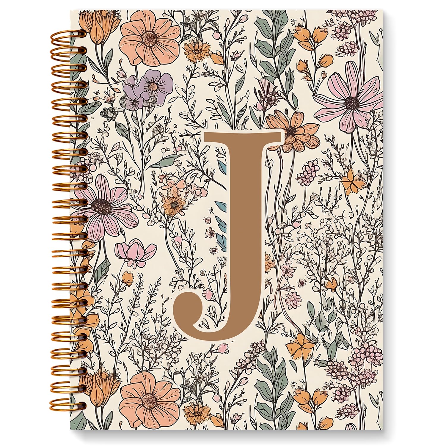 JXREQ Vintage Boho Floral Personalized Notebook, Initial Letter J Notebook Journal, Monogram Notebook, Monogrammed Gifts for Women, Boho Office