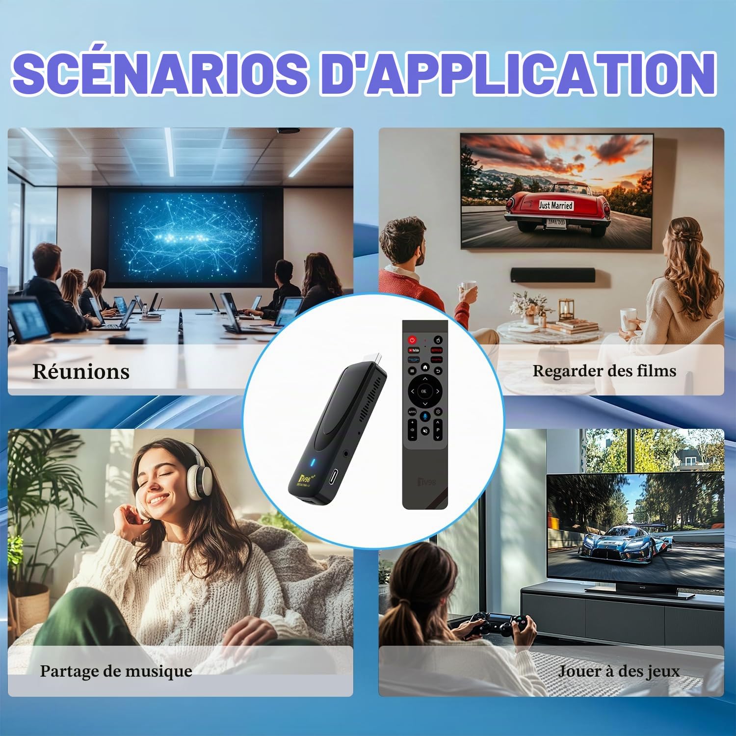 2026 Smart Stick TV,Android 14 Lecteur de Streaming 8K, 2Go RAM + 16Go ROM, HDR, WiFi Double Bande (2.4G/5GHz), Hub Multimédia Ultra HD - Lecteur Vidéo pour Téléviseur