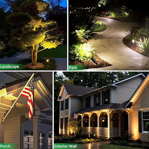 Miniatura 6 de wowlite Focos LED de bajo voltaje para exteriores, paquete de 4 focos de aluminio fundido a presión, luces montantes negras impermeables con